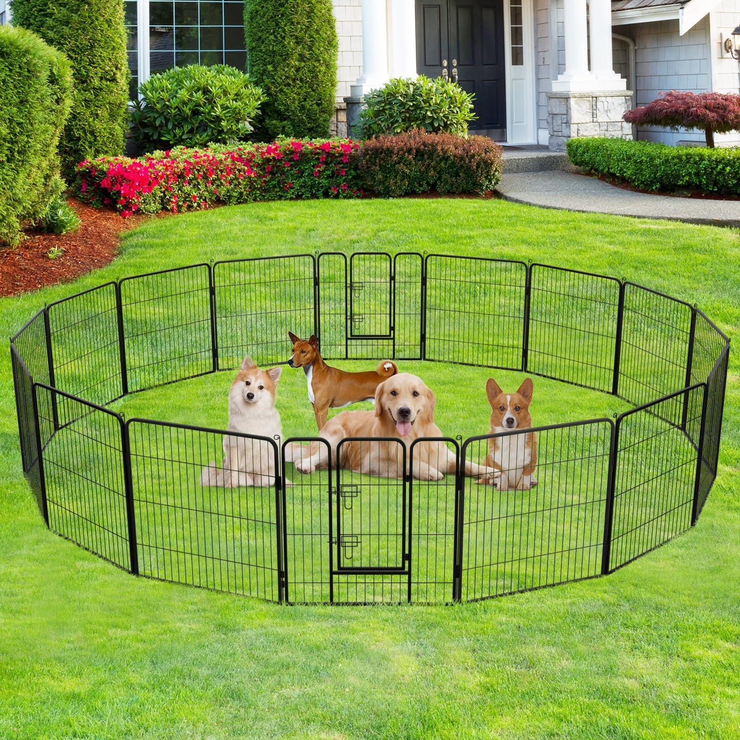 image:imageFDW Dog Playpen Kennel 4 Panels 24 Inch Height IndoorOutdoor Folding Metal Portable Puppy Exercise Pen Heavy Duty Dog Fence for Yard Camping Black16 Panels