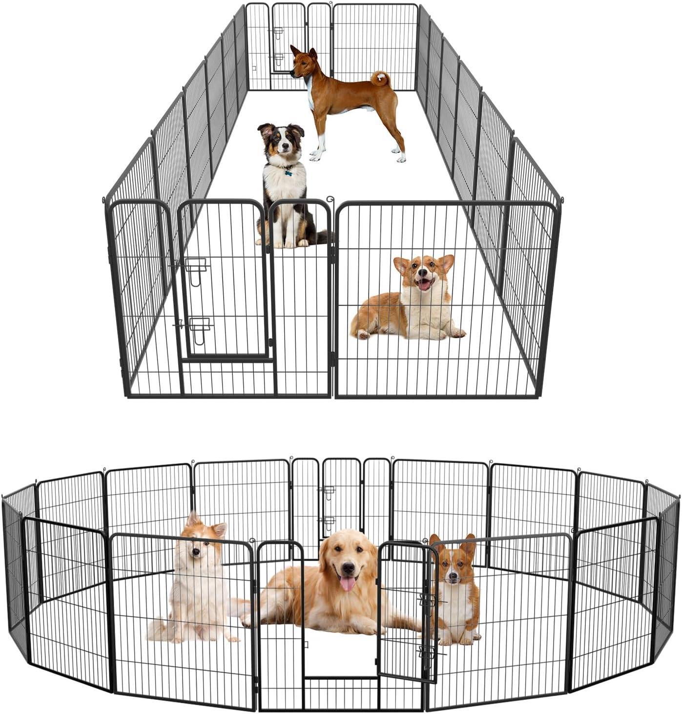 image:imageFDW Dog Playpen Kennel 4 Panels 24 Inch Height IndoorOutdoor Folding Metal Portable Puppy Exercise Pen Heavy Duty Dog Fence for Yard Camping Black16 Panels