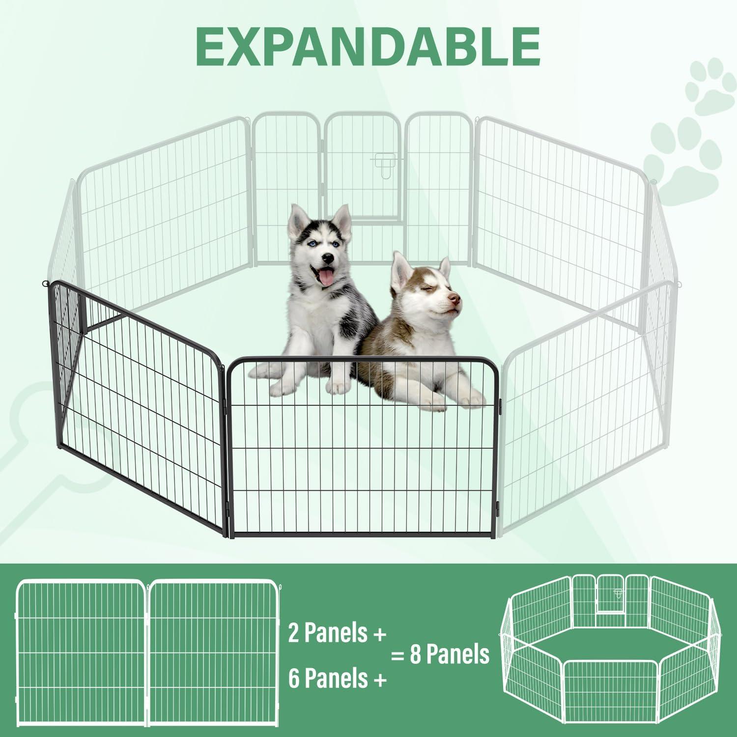 image:imageFDW Dog Playpen Kennel 4 Panels 24 Inch Height IndoorOutdoor Folding Metal Portable Puppy Exercise Pen Heavy Duty Dog Fence for Yard Camping Black2 Panels