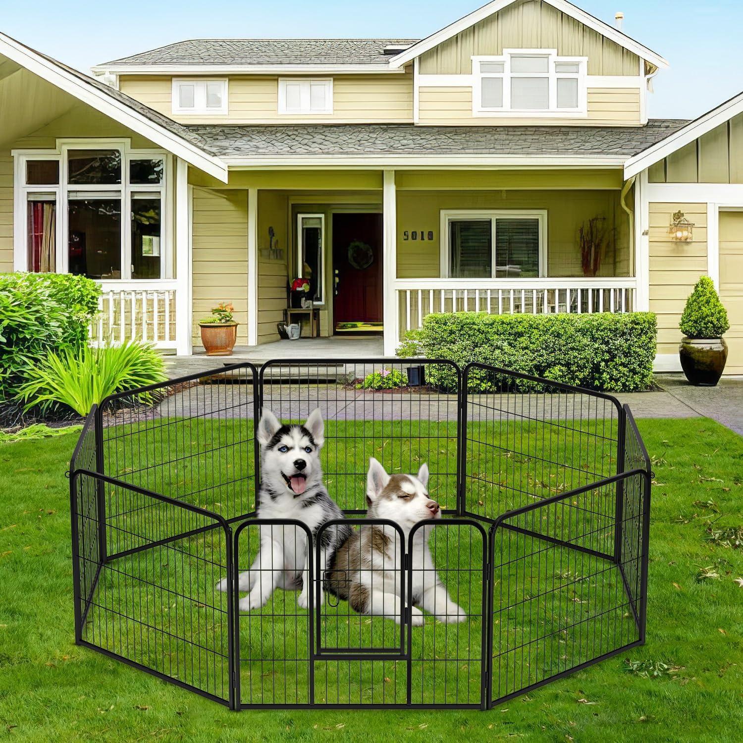 image:imageFDW Dog Playpen Kennel 4 Panels 24 Inch Height IndoorOutdoor Folding Metal Portable Puppy Exercise Pen Heavy Duty Dog Fence for Yard Camping Black2 Panels