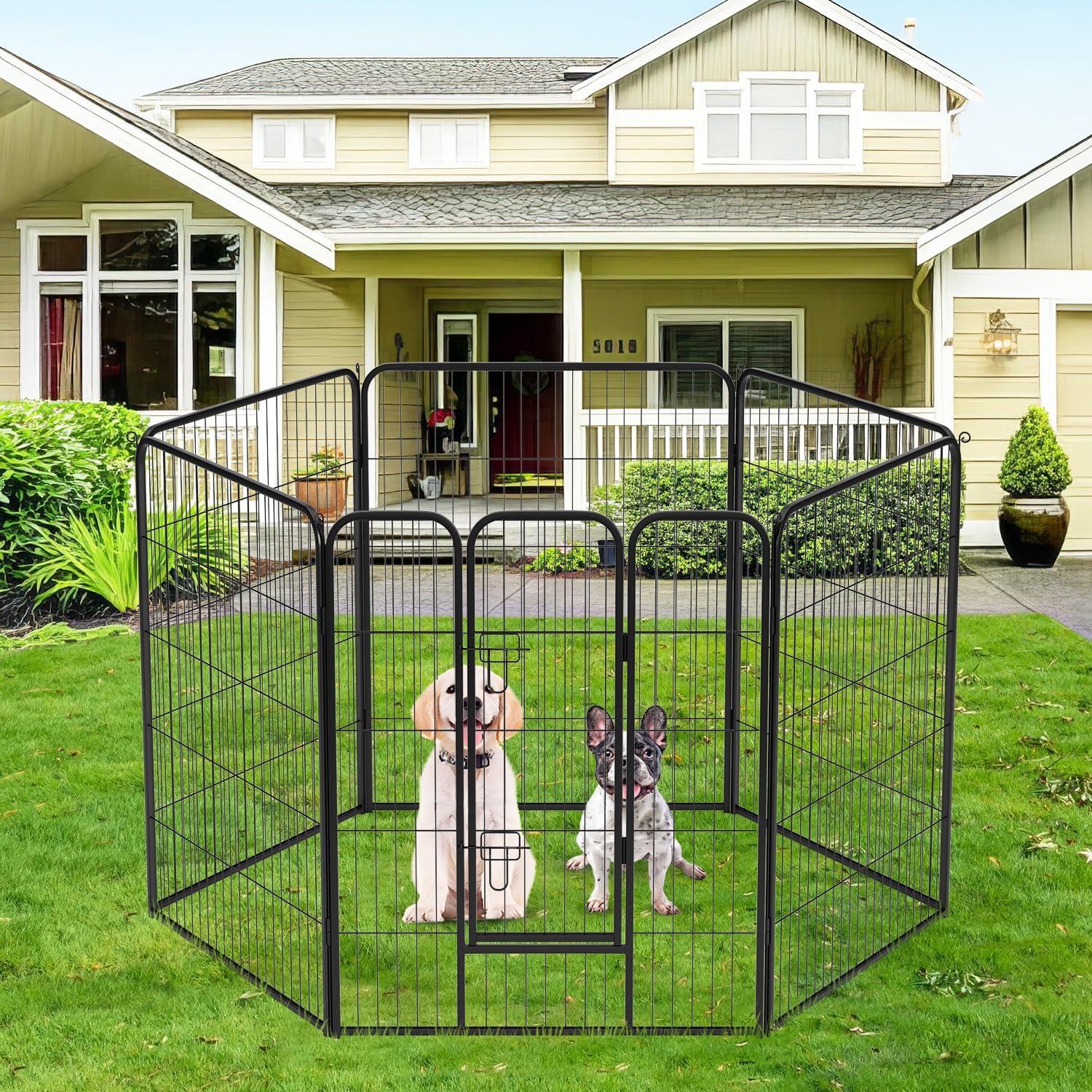 image:imageFDW Dog Playpen Kennel 4 Panels 24 Inch Height IndoorOutdoor Folding Metal Portable Puppy Exercise Pen Heavy Duty Dog Fence for Yard Camping Black2 Panels