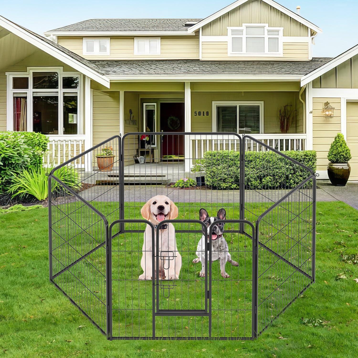 image:imageFDW Dog Playpen Kennel 4 Panels 24 Inch Height IndoorOutdoor Folding Metal Portable Puppy Exercise Pen Heavy Duty Dog Fence for Yard Camping Black2 Panels