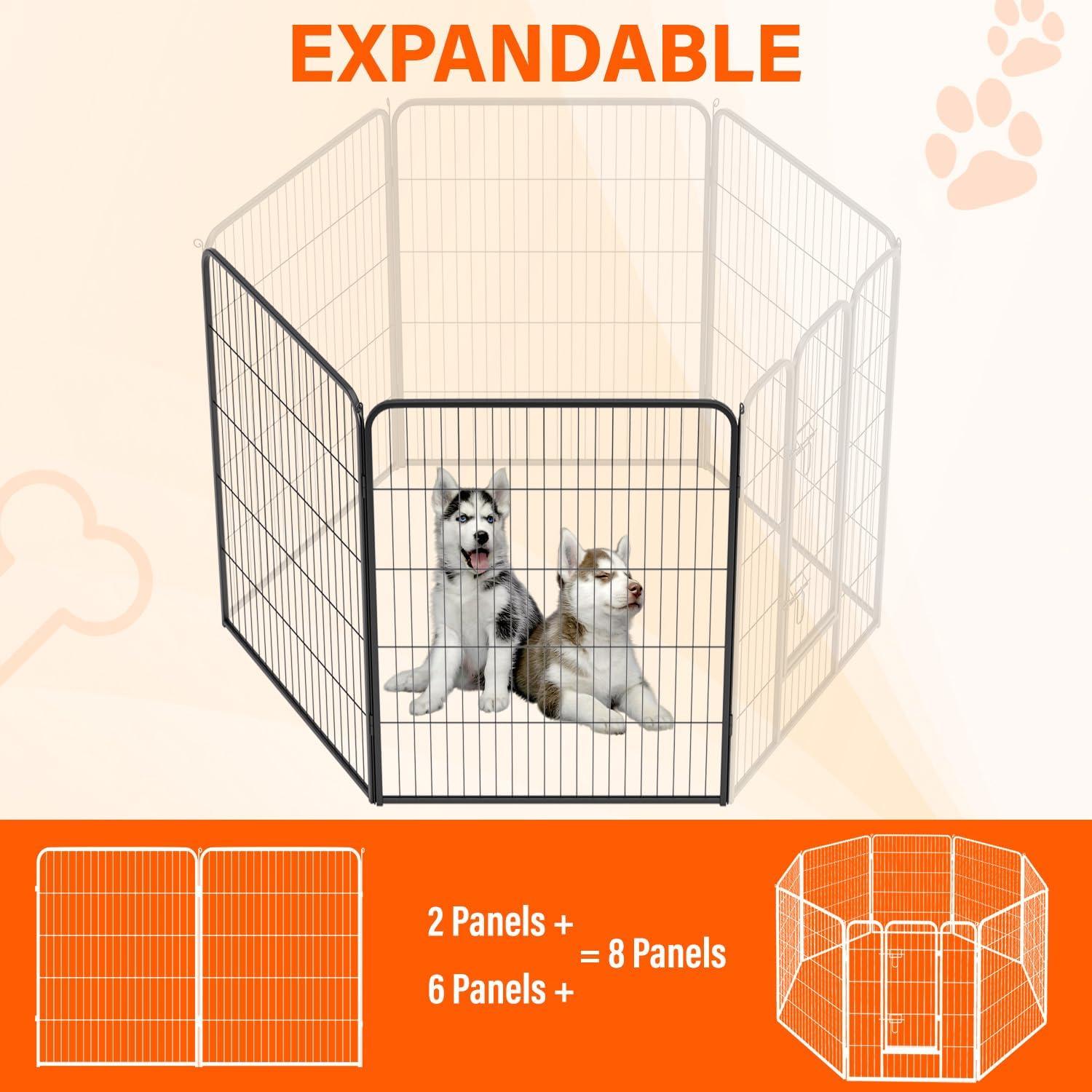 image:imageFDW Dog Playpen Kennel 4 Panels 24 Inch Height IndoorOutdoor Folding Metal Portable Puppy Exercise Pen Heavy Duty Dog Fence for Yard Camping Black2 Panels