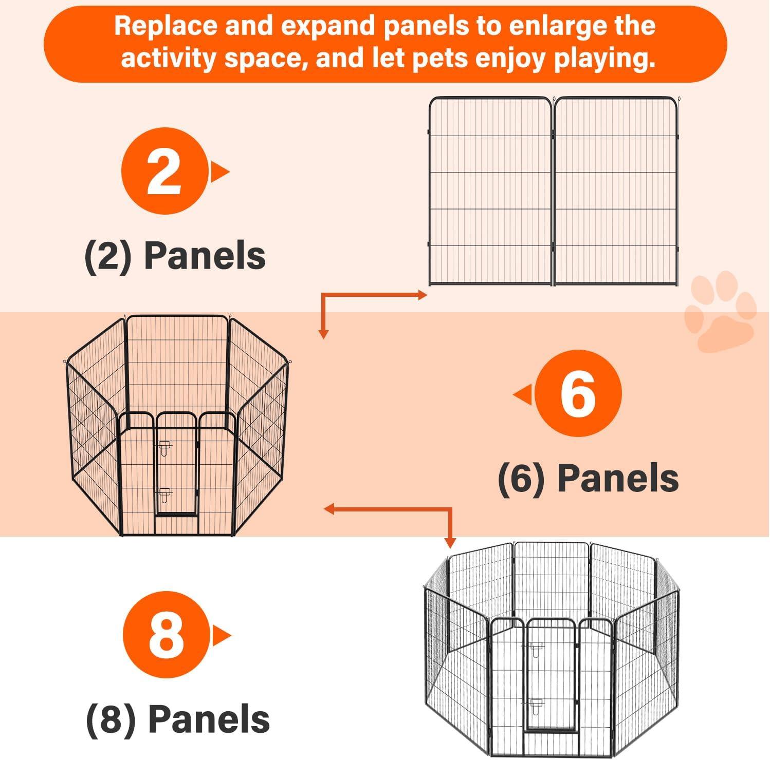 image:imageFDW Dog Playpen Kennel 4 Panels 24 Inch Height IndoorOutdoor Folding Metal Portable Puppy Exercise Pen Heavy Duty Dog Fence for Yard Camping Black2 Panels