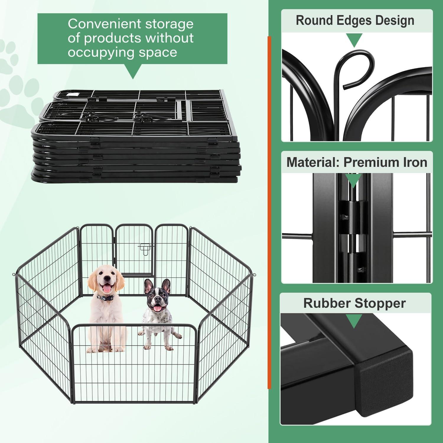 image:imageFDW Dog Playpen Kennel 4 Panels 24 Inch Height IndoorOutdoor Folding Metal Portable Puppy Exercise Pen Heavy Duty Dog Fence for Yard Camping Black2 Panels