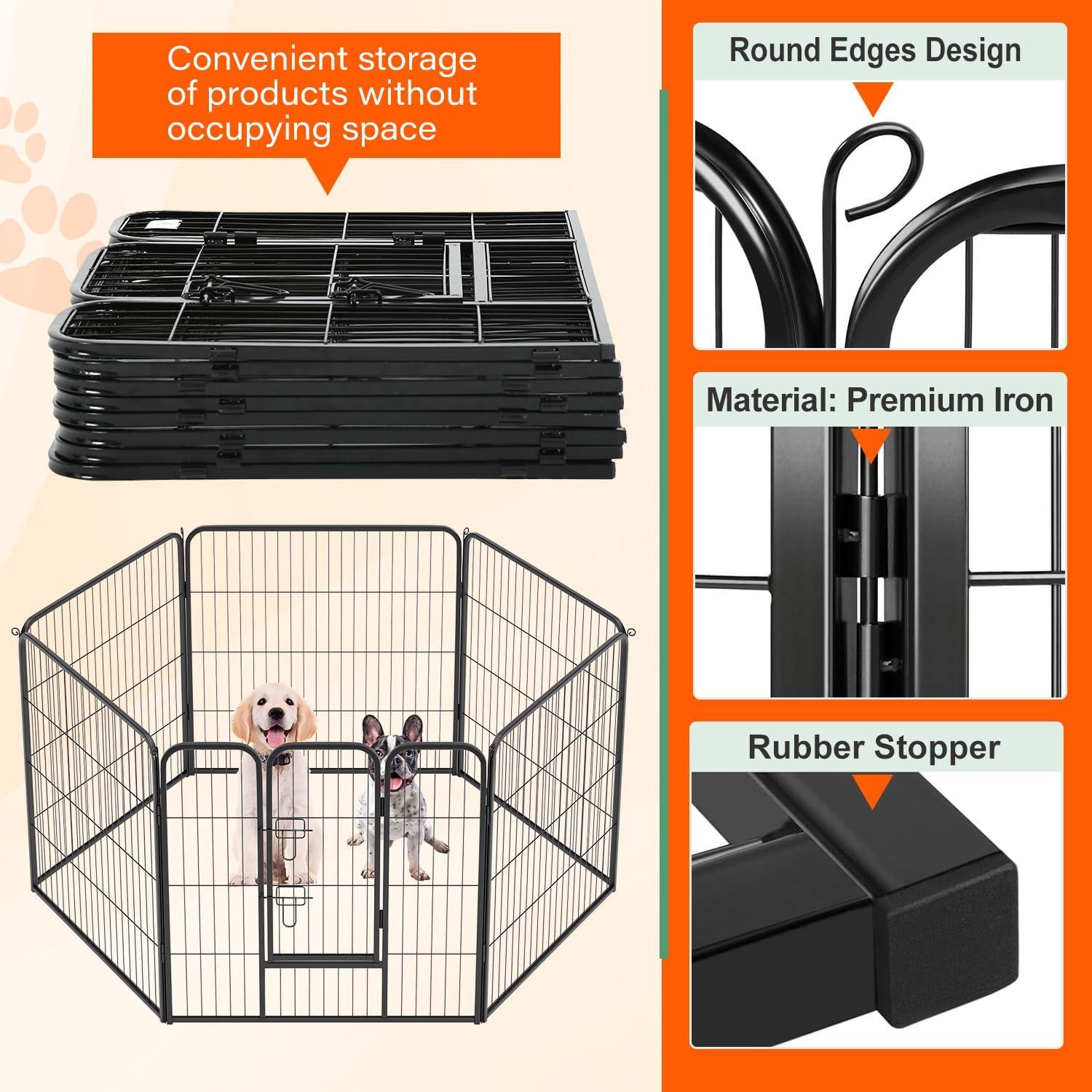 image:imageFDW Dog Playpen Kennel 4 Panels 24 Inch Height IndoorOutdoor Folding Metal Portable Puppy Exercise Pen Heavy Duty Dog Fence for Yard Camping Black2 Panels