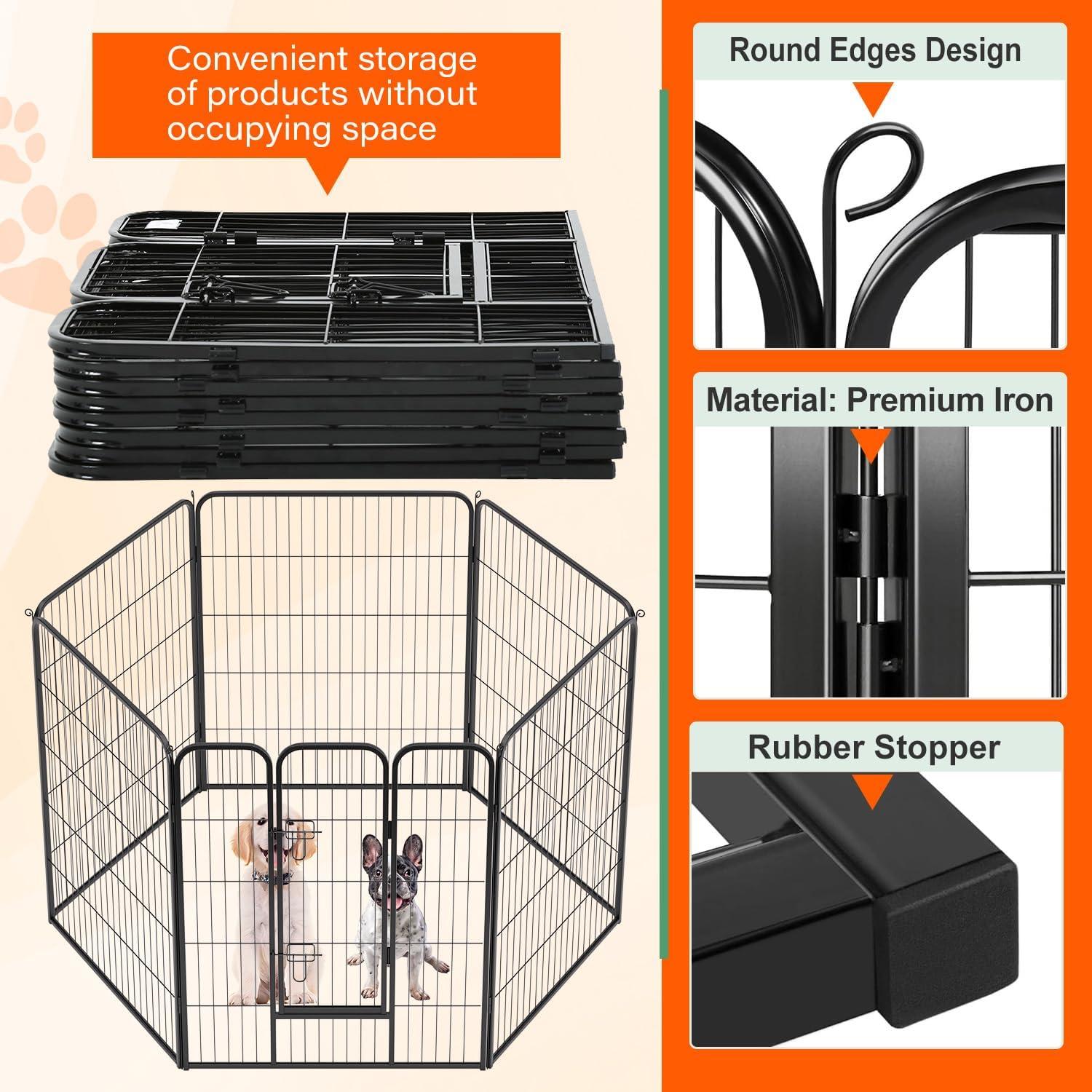 image:imageFDW Dog Playpen Kennel 4 Panels 24 Inch Height IndoorOutdoor Folding Metal Portable Puppy Exercise Pen Heavy Duty Dog Fence for Yard Camping Black2 Panels