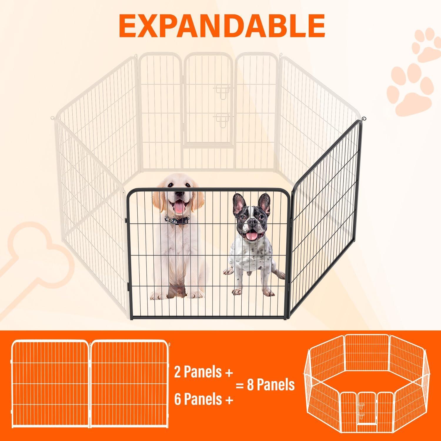 image:imageFDW Dog Playpen Kennel 4 Panels 24 Inch Height IndoorOutdoor Folding Metal Portable Puppy Exercise Pen Heavy Duty Dog Fence for Yard Camping Black2 Panels