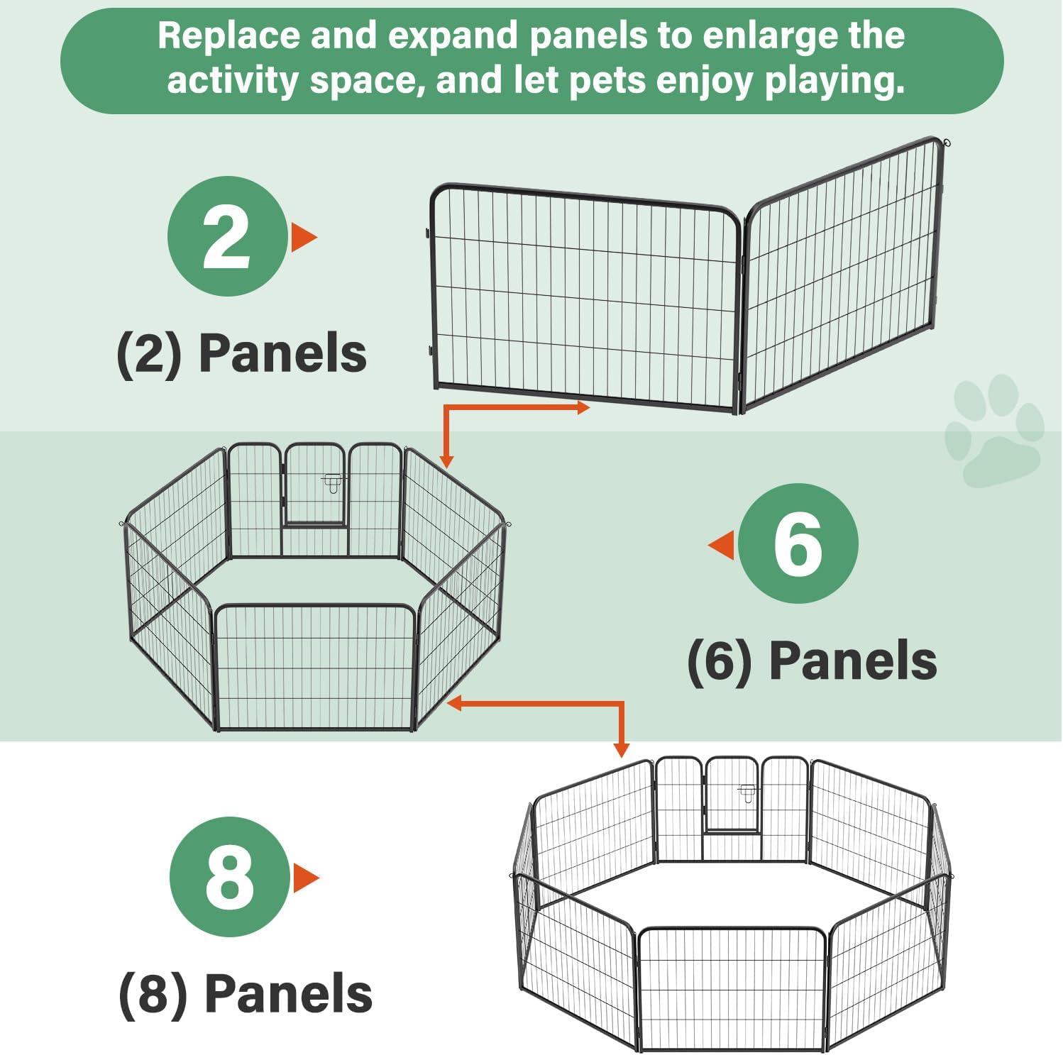 image:imageFDW Dog Playpen Kennel 4 Panels 24 Inch Height IndoorOutdoor Folding Metal Portable Puppy Exercise Pen Heavy Duty Dog Fence for Yard Camping Black2 Panels