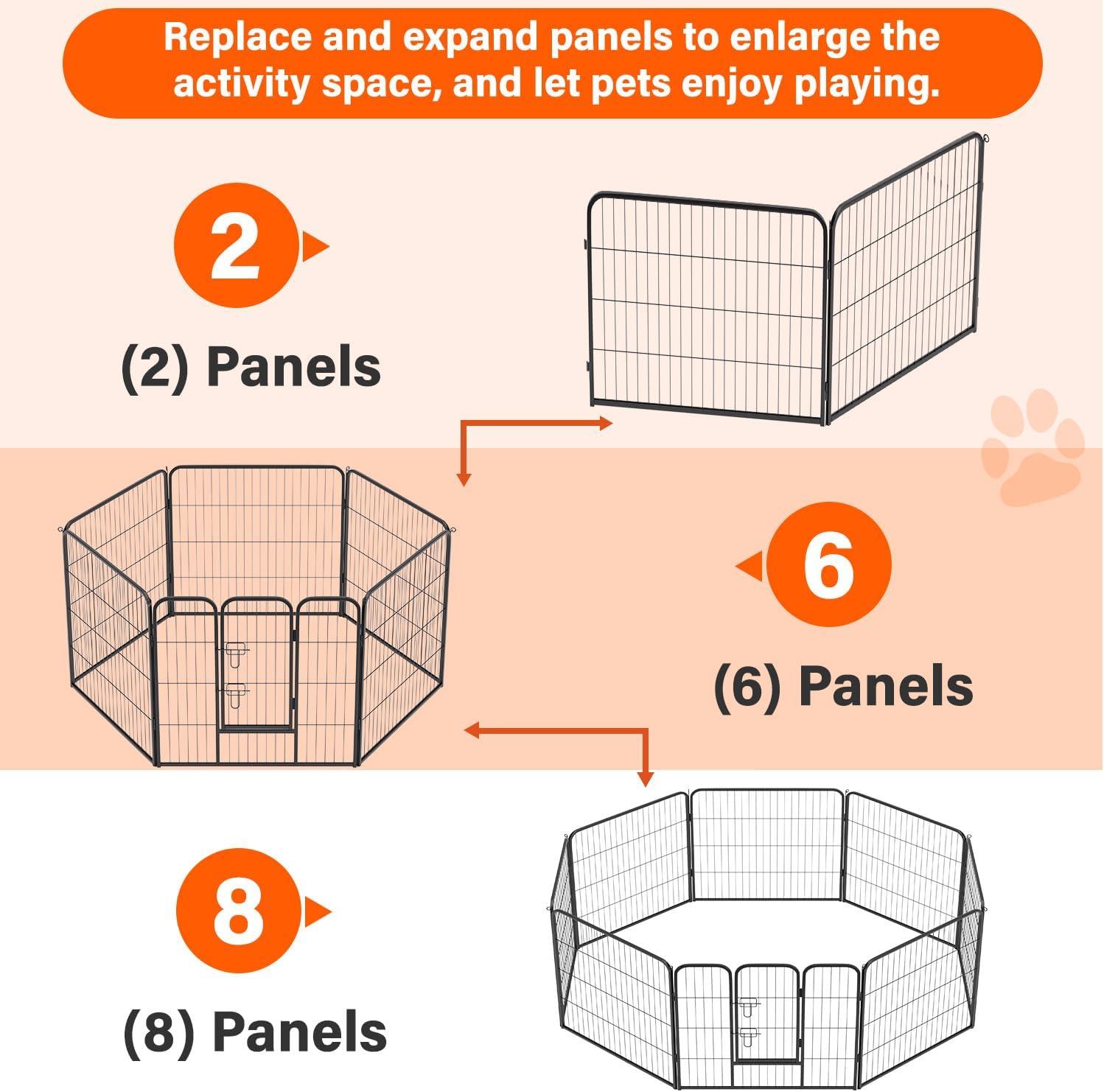 image:imageFDW Dog Playpen Kennel 4 Panels 24 Inch Height IndoorOutdoor Folding Metal Portable Puppy Exercise Pen Heavy Duty Dog Fence for Yard Camping Black2 Panels