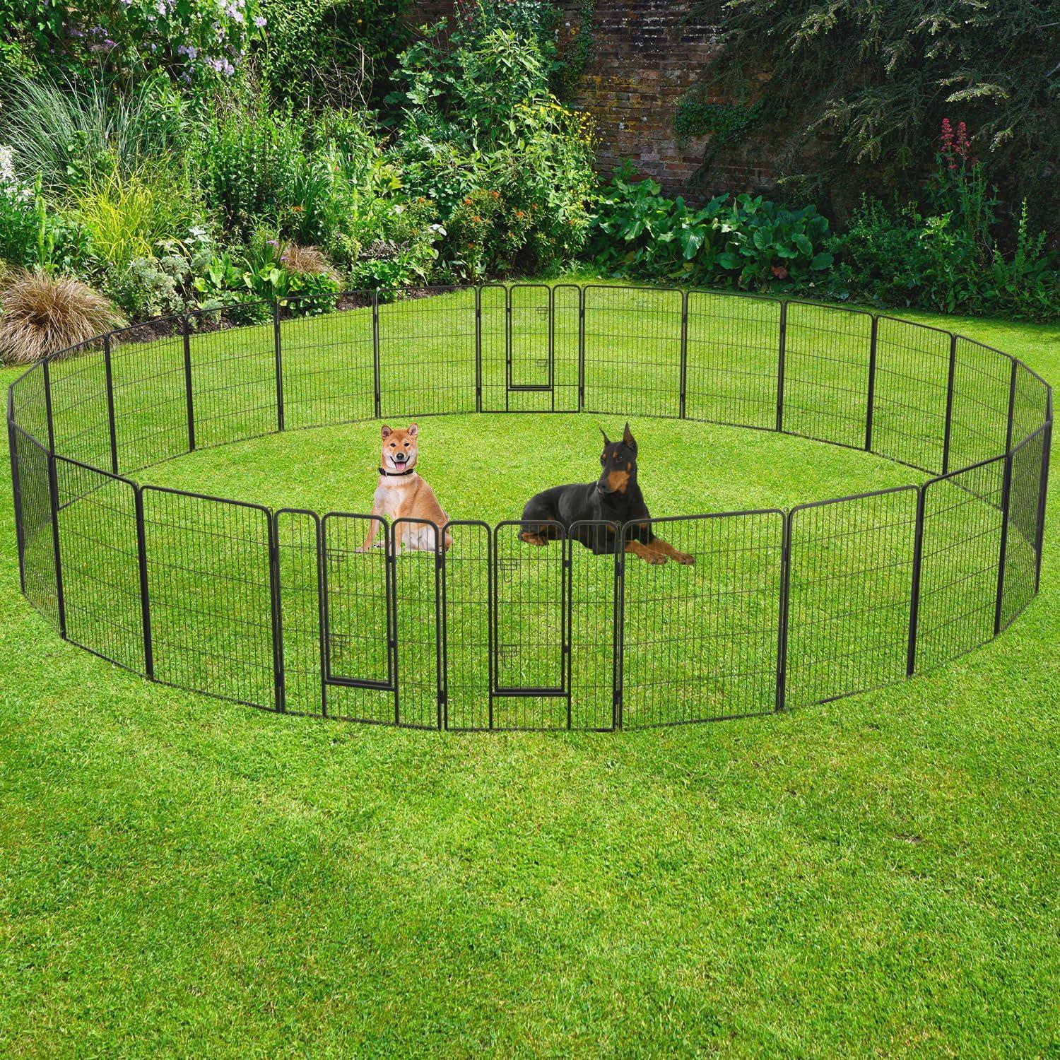 image:imageFDW Dog Playpen Kennel 4 Panels 24 Inch Height IndoorOutdoor Folding Metal Portable Puppy Exercise Pen Heavy Duty Dog Fence for Yard Camping Black24 Panels