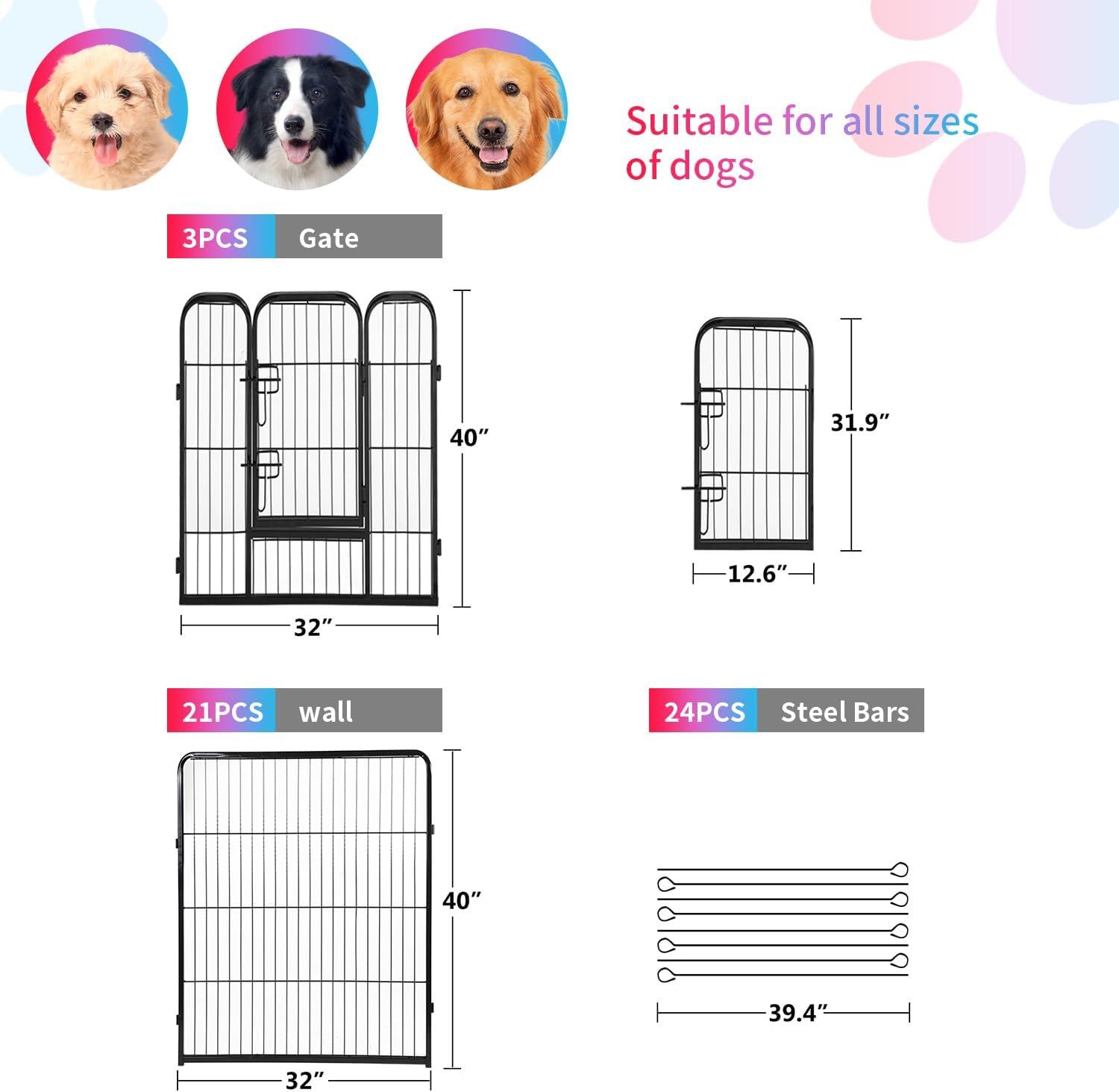 image:imageFDW Dog Playpen Kennel 4 Panels 24 Inch Height IndoorOutdoor Folding Metal Portable Puppy Exercise Pen Heavy Duty Dog Fence for Yard Camping Black24 Panels