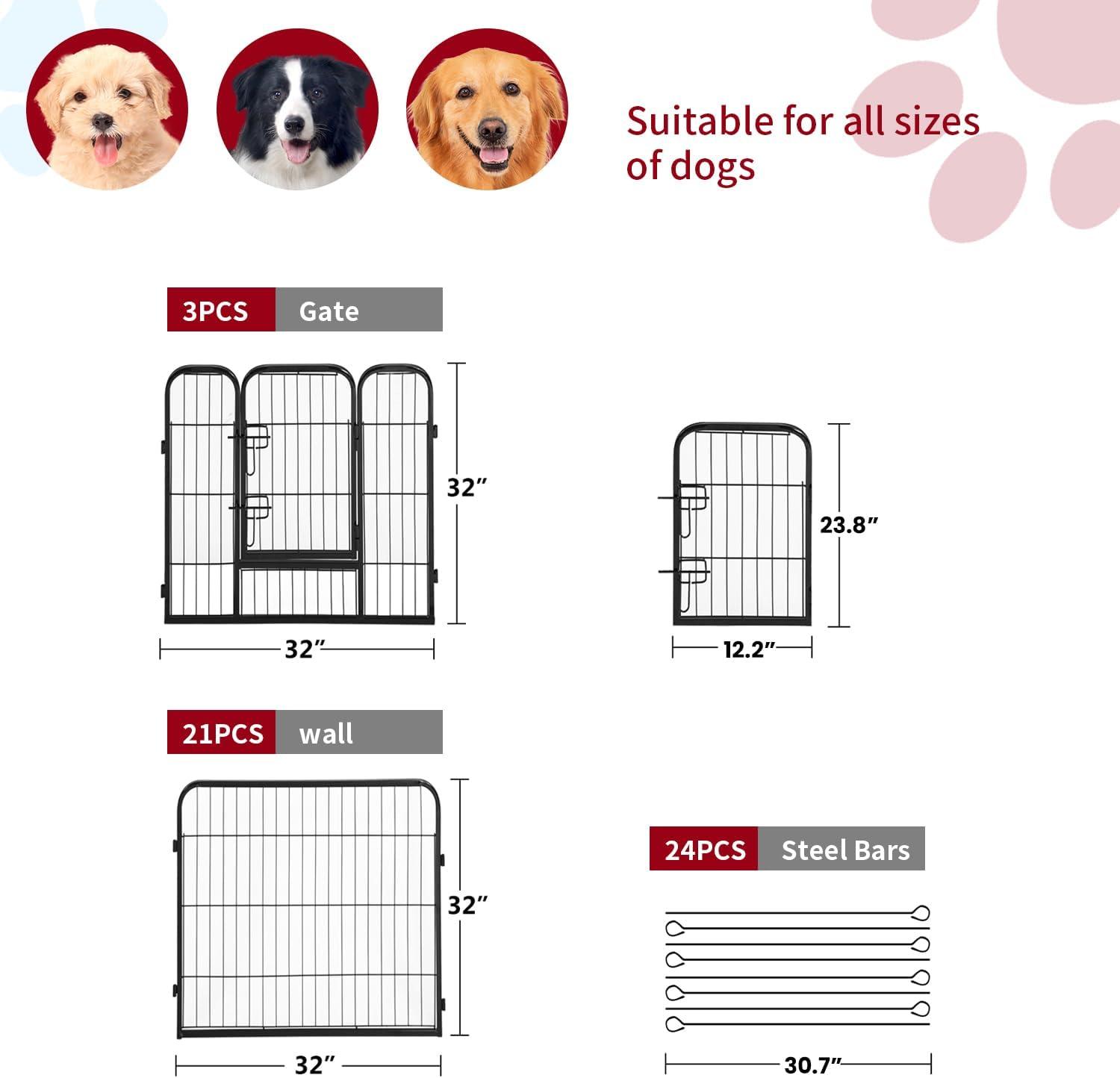 image:imageFDW Dog Playpen Kennel 4 Panels 24 Inch Height IndoorOutdoor Folding Metal Portable Puppy Exercise Pen Heavy Duty Dog Fence for Yard Camping Black24 Panels