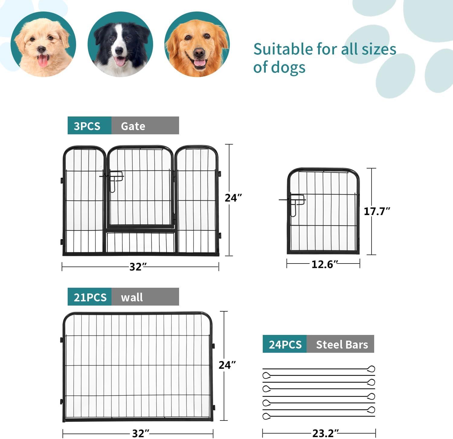 image:imageFDW Dog Playpen Kennel 4 Panels 24 Inch Height IndoorOutdoor Folding Metal Portable Puppy Exercise Pen Heavy Duty Dog Fence for Yard Camping Black24 Panels