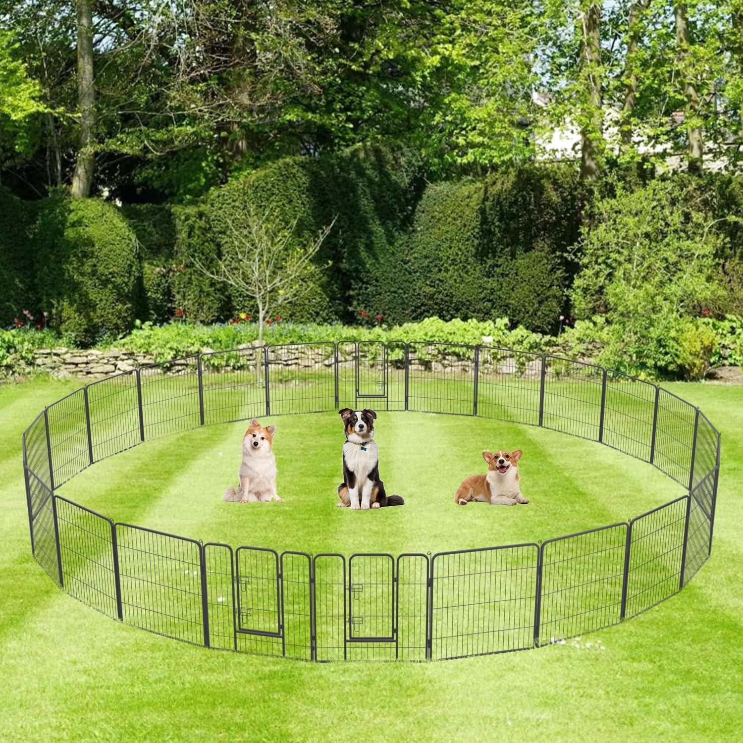 image:imageFDW Dog Playpen Kennel 4 Panels 24 Inch Height IndoorOutdoor Folding Metal Portable Puppy Exercise Pen Heavy Duty Dog Fence for Yard Camping Black24 Panels
