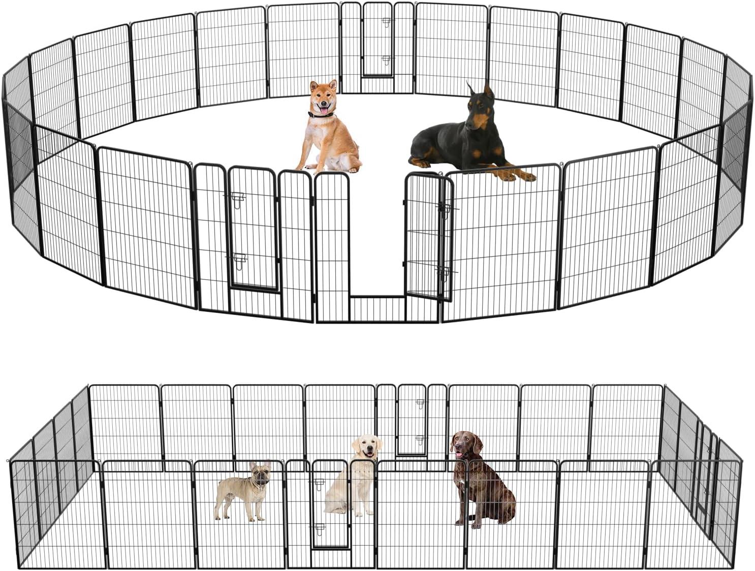 image:imageFDW Dog Playpen Kennel 4 Panels 24 Inch Height IndoorOutdoor Folding Metal Portable Puppy Exercise Pen Heavy Duty Dog Fence for Yard Camping Black24 Panels