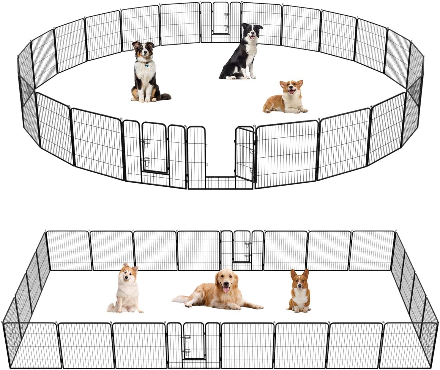 image:imageFDW Dog Playpen Kennel 4 Panels 24 Inch Height IndoorOutdoor Folding Metal Portable Puppy Exercise Pen Heavy Duty Dog Fence for Yard Camping Black24 Panels