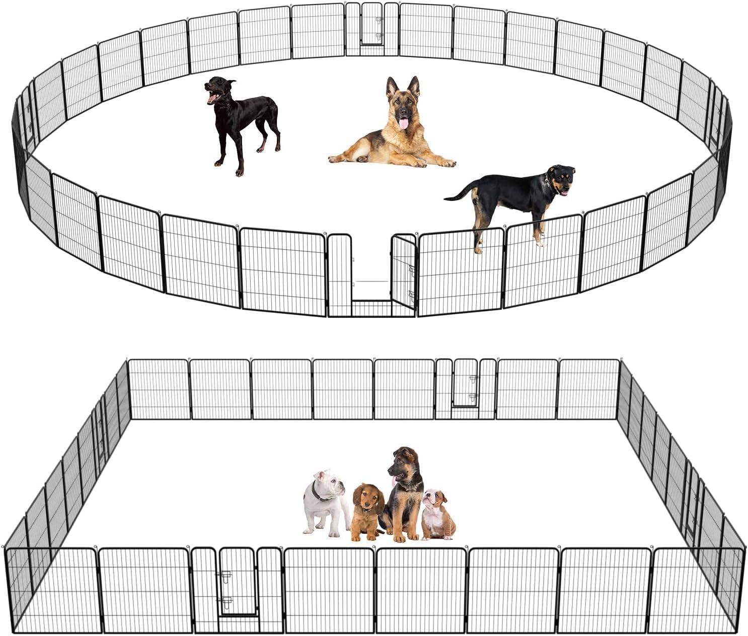 image:imageFDW Dog Playpen Kennel 4 Panels 24 Inch Height IndoorOutdoor Folding Metal Portable Puppy Exercise Pen Heavy Duty Dog Fence for Yard Camping Black32 Panels