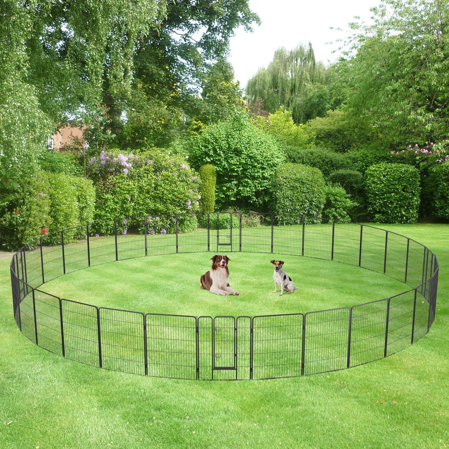 image:imageFDW Dog Playpen Kennel 4 Panels 24 Inch Height IndoorOutdoor Folding Metal Portable Puppy Exercise Pen Heavy Duty Dog Fence for Yard Camping Black32 Panels
