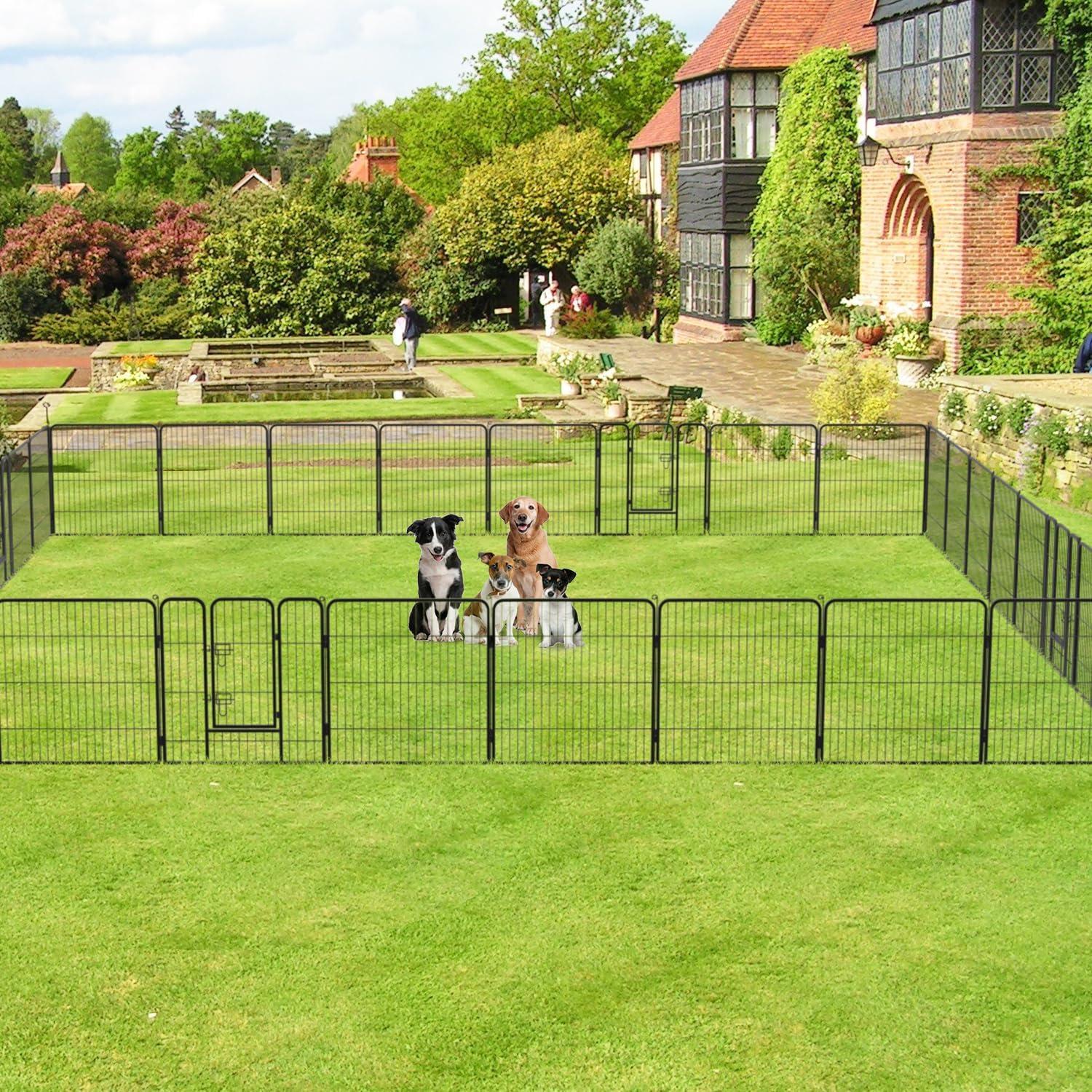 image:imageFDW Dog Playpen Kennel 4 Panels 24 Inch Height IndoorOutdoor Folding Metal Portable Puppy Exercise Pen Heavy Duty Dog Fence for Yard Camping Black32 Panels