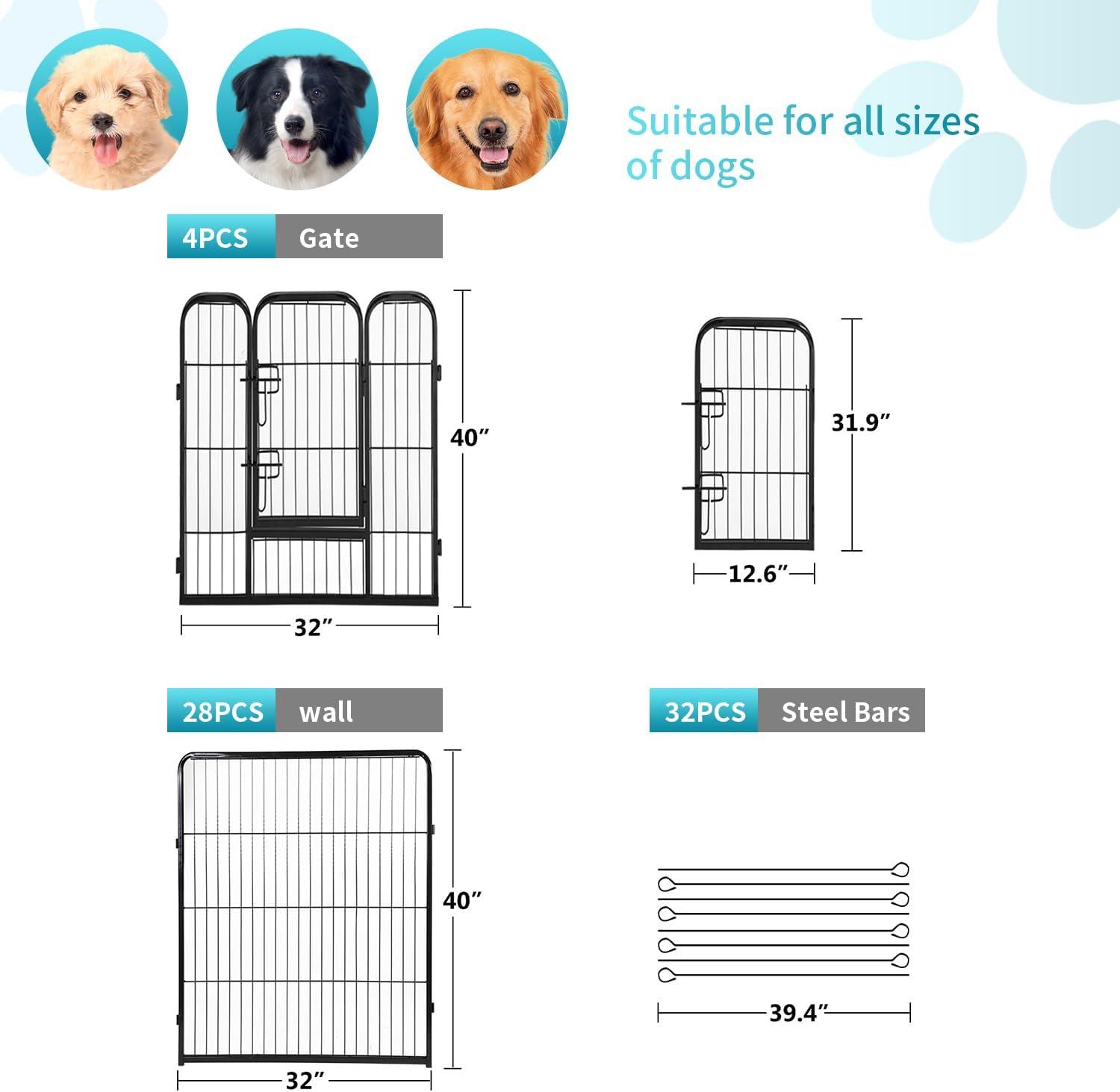 image:imageFDW Dog Playpen Kennel 4 Panels 24 Inch Height IndoorOutdoor Folding Metal Portable Puppy Exercise Pen Heavy Duty Dog Fence for Yard Camping Black32 Panels