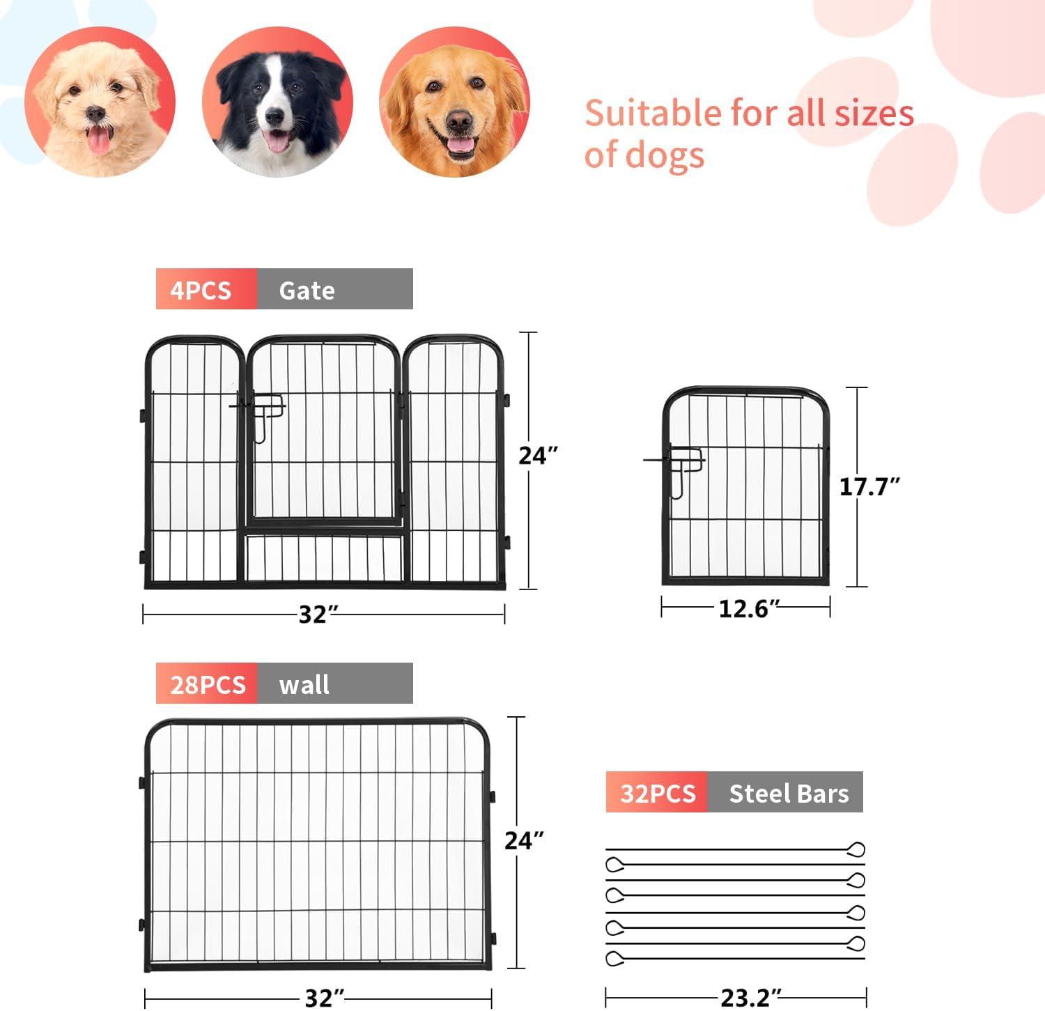 image:imageFDW Dog Playpen Kennel 4 Panels 24 Inch Height IndoorOutdoor Folding Metal Portable Puppy Exercise Pen Heavy Duty Dog Fence for Yard Camping Black32 Panels