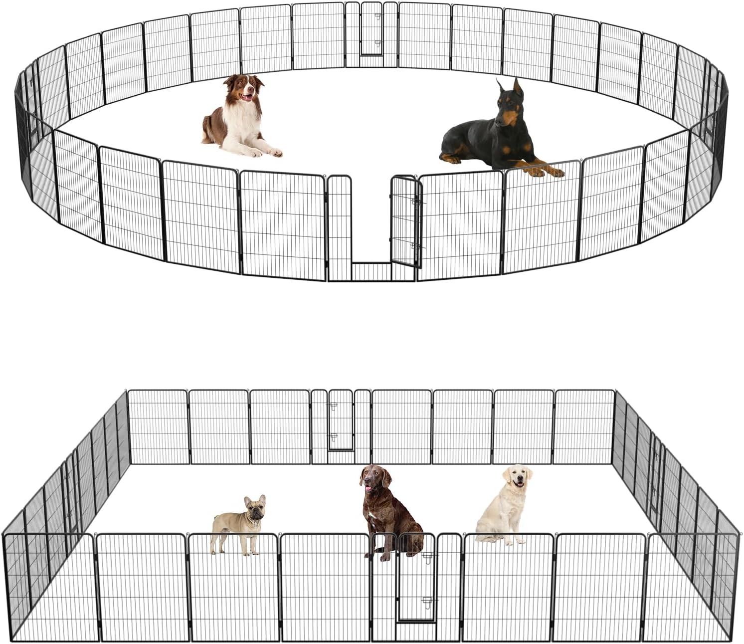 image:imageFDW Dog Playpen Kennel 4 Panels 24 Inch Height IndoorOutdoor Folding Metal Portable Puppy Exercise Pen Heavy Duty Dog Fence for Yard Camping Black32 Panels