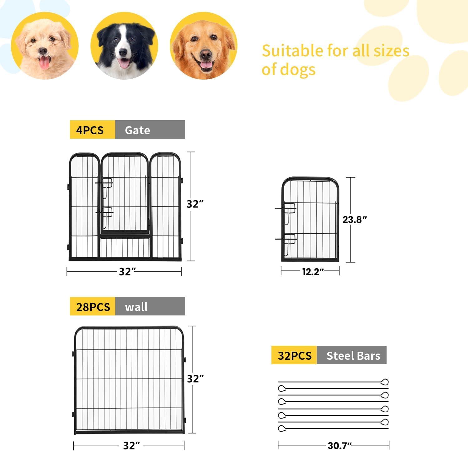 image:imageFDW Dog Playpen Kennel 4 Panels 24 Inch Height IndoorOutdoor Folding Metal Portable Puppy Exercise Pen Heavy Duty Dog Fence for Yard Camping Black32 Panels