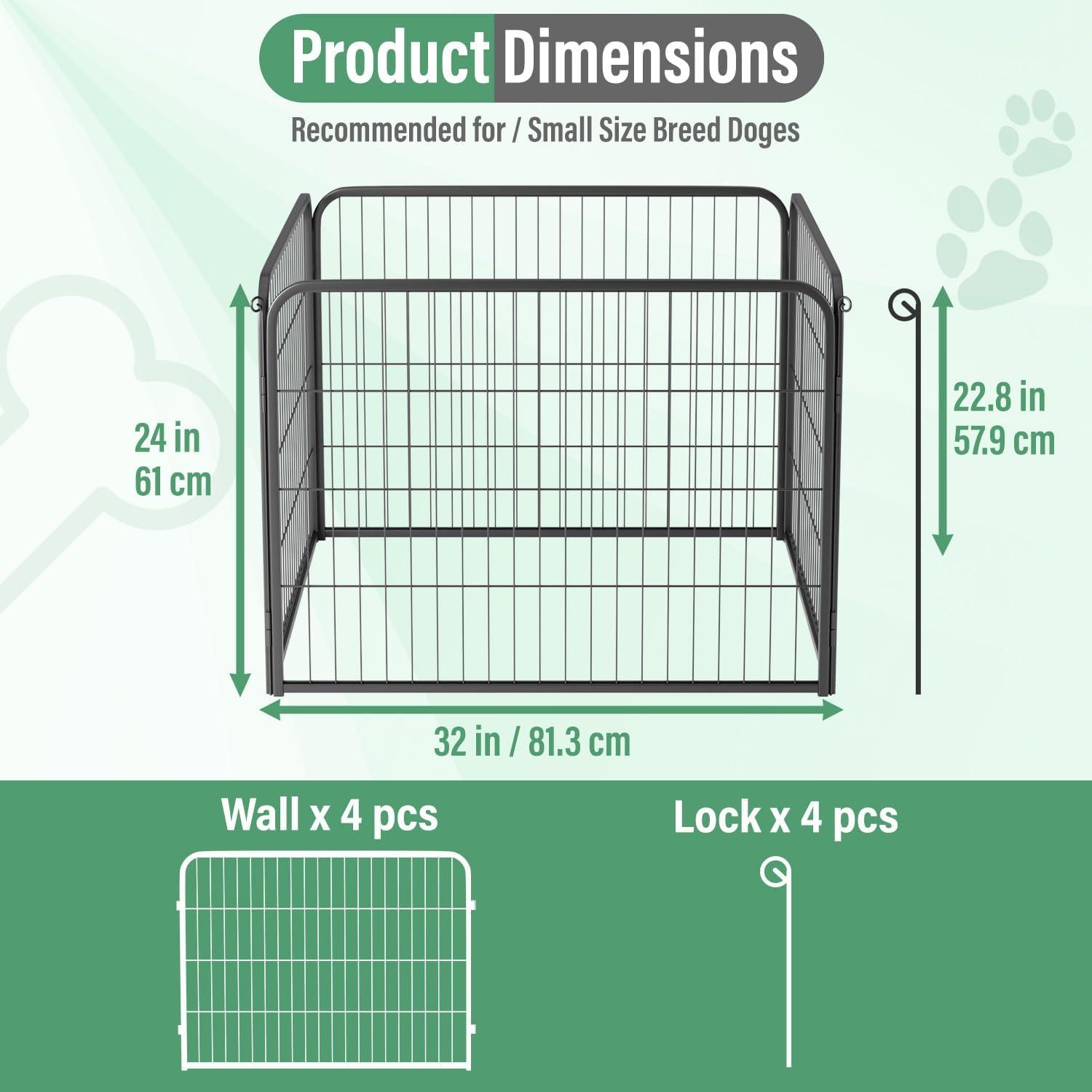 image:imageFDW Dog Playpen Kennel 4 Panels 24 Inch Height IndoorOutdoor Folding Metal Portable Puppy Exercise Pen Heavy Duty Dog Fence for Yard Camping Black4 Panels
