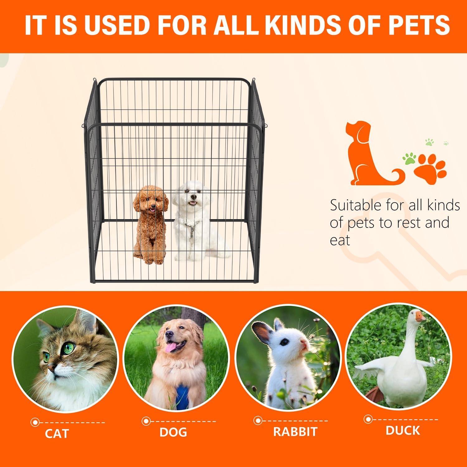 image:imageFDW Dog Playpen Kennel 4 Panels 24 Inch Height IndoorOutdoor Folding Metal Portable Puppy Exercise Pen Heavy Duty Dog Fence for Yard Camping Black4 Panels