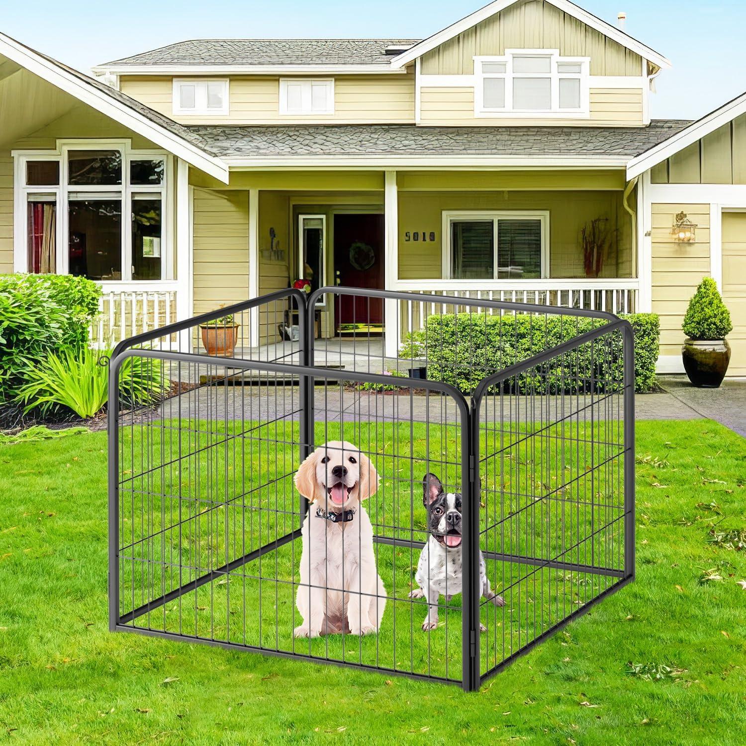 image:imageFDW Dog Playpen Kennel 4 Panels 24 Inch Height IndoorOutdoor Folding Metal Portable Puppy Exercise Pen Heavy Duty Dog Fence for Yard Camping Black4 Panels