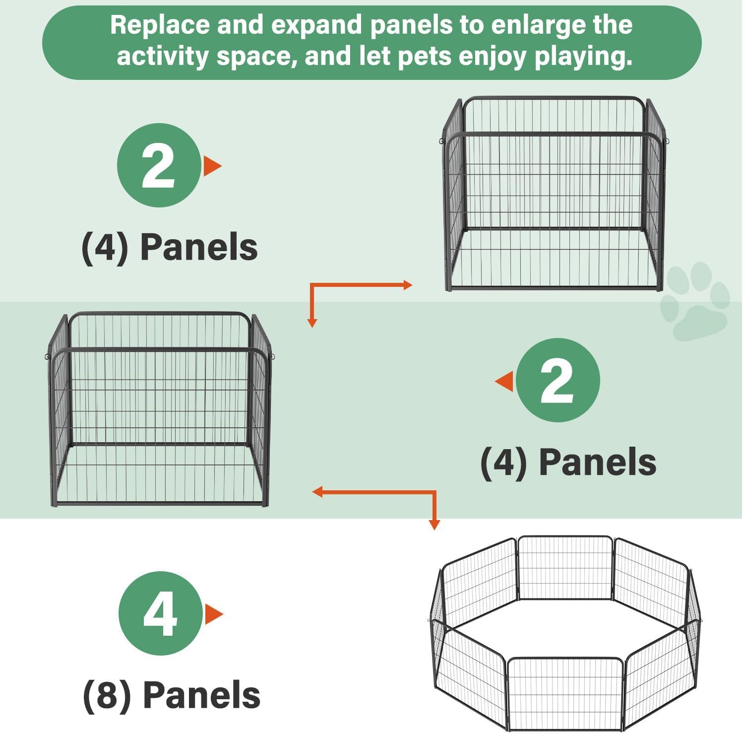 image:imageFDW Dog Playpen Kennel 4 Panels 24 Inch Height IndoorOutdoor Folding Metal Portable Puppy Exercise Pen Heavy Duty Dog Fence for Yard Camping Black4 Panels