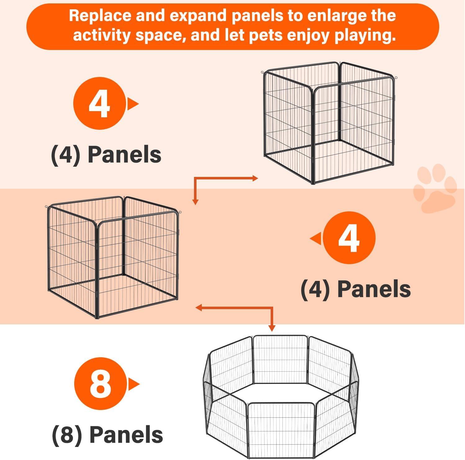 image:imageFDW Dog Playpen Kennel 4 Panels 24 Inch Height IndoorOutdoor Folding Metal Portable Puppy Exercise Pen Heavy Duty Dog Fence for Yard Camping Black4 Panels