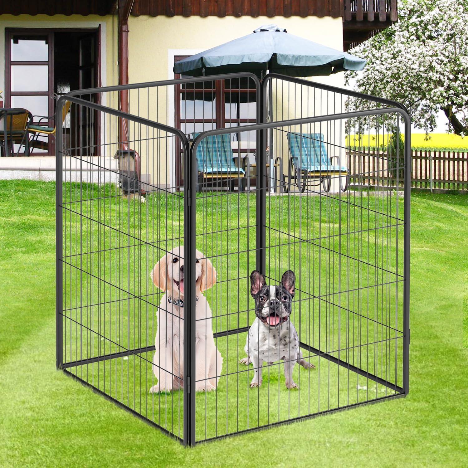 image:imageFDW Dog Playpen Kennel 4 Panels 24 Inch Height IndoorOutdoor Folding Metal Portable Puppy Exercise Pen Heavy Duty Dog Fence for Yard Camping Black4 Panels