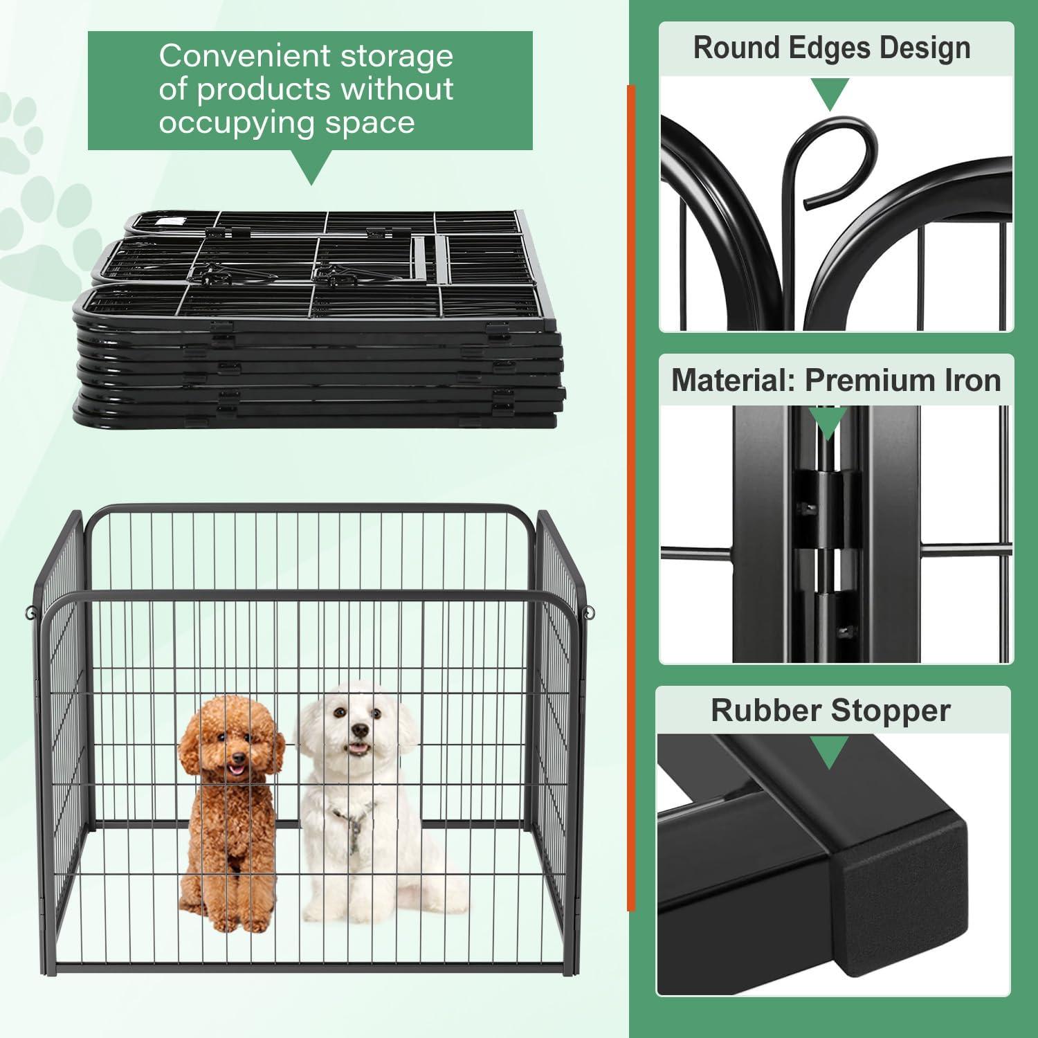 image:imageFDW Dog Playpen Kennel 4 Panels 24 Inch Height IndoorOutdoor Folding Metal Portable Puppy Exercise Pen Heavy Duty Dog Fence for Yard Camping Black4 Panels
