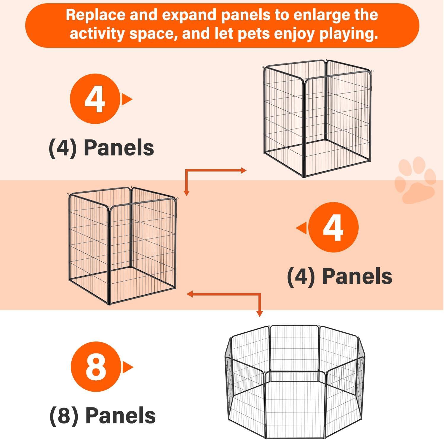 image:imageFDW Dog Playpen Kennel 4 Panels 24 Inch Height IndoorOutdoor Folding Metal Portable Puppy Exercise Pen Heavy Duty Dog Fence for Yard Camping Black4 Panels
