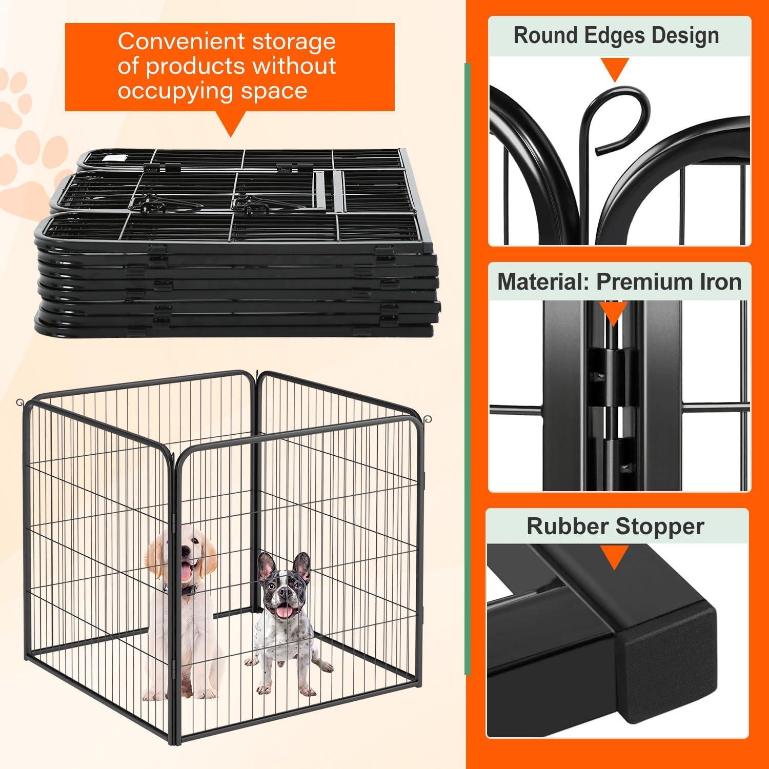 image:imageFDW Dog Playpen Kennel 4 Panels 24 Inch Height IndoorOutdoor Folding Metal Portable Puppy Exercise Pen Heavy Duty Dog Fence for Yard Camping Black4 Panels