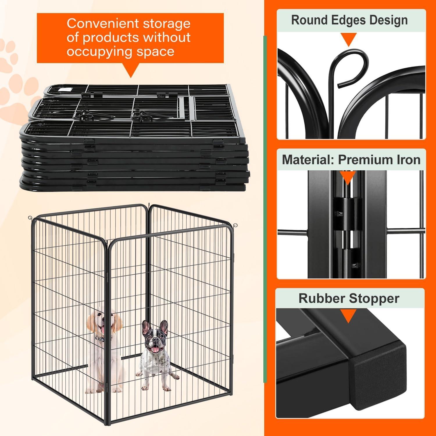 image:imageFDW Dog Playpen Kennel 4 Panels 24 Inch Height IndoorOutdoor Folding Metal Portable Puppy Exercise Pen Heavy Duty Dog Fence for Yard Camping Black4 Panels