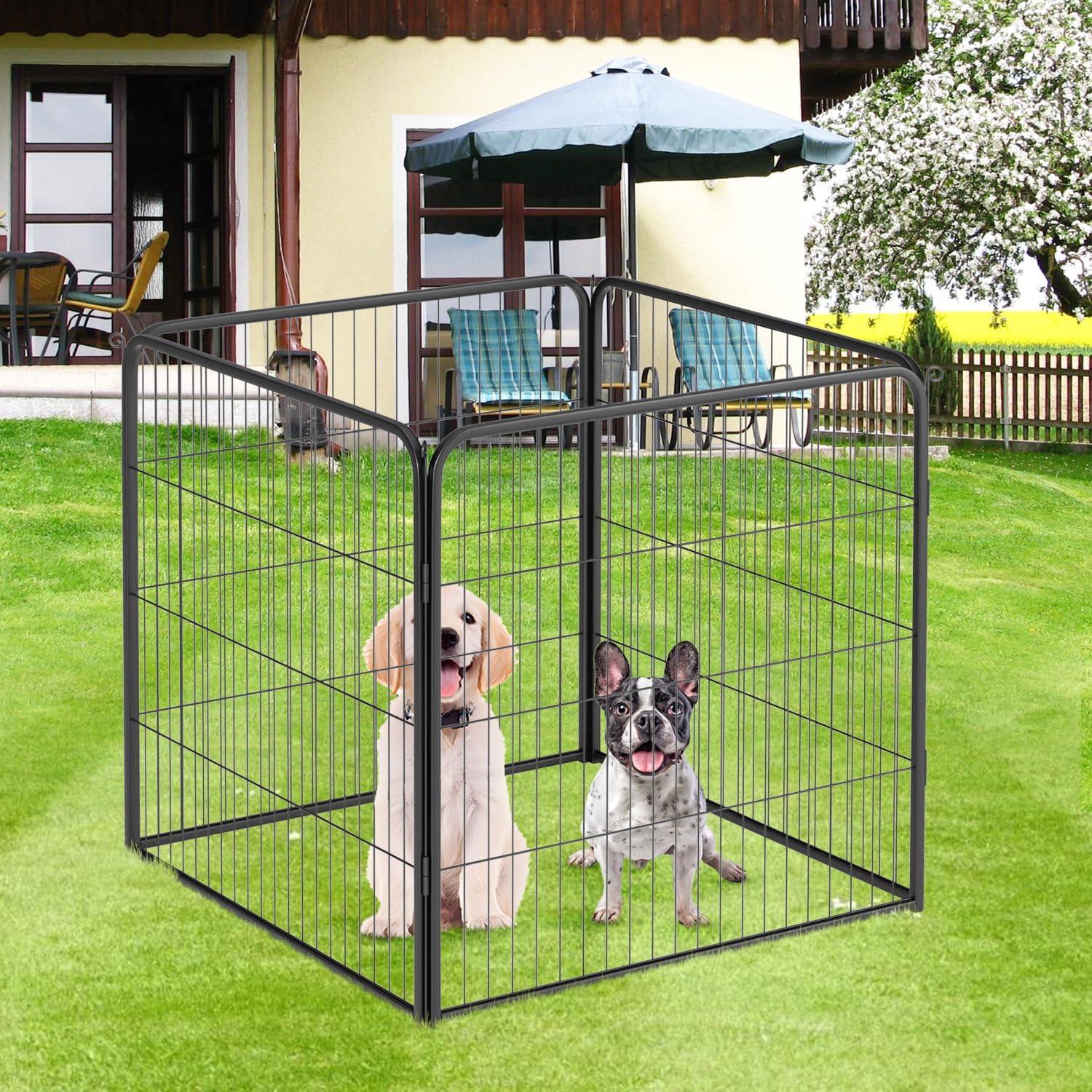 image:imageFDW Dog Playpen Kennel 4 Panels 24 Inch Height IndoorOutdoor Folding Metal Portable Puppy Exercise Pen Heavy Duty Dog Fence for Yard Camping Black4 Panels