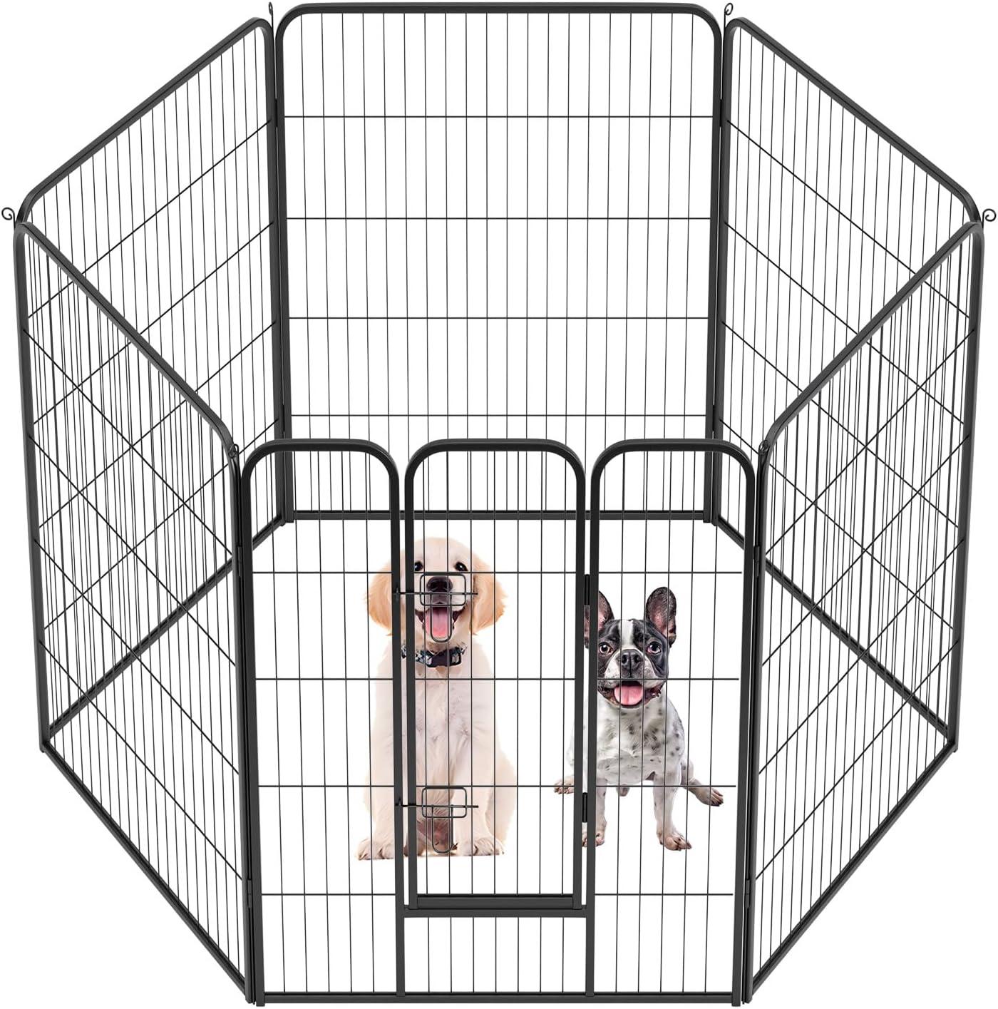 image:imageFDW Dog Playpen Kennel 4 Panels 24 Inch Height IndoorOutdoor Folding Metal Portable Puppy Exercise Pen Heavy Duty Dog Fence for Yard Camping Black6 Panels