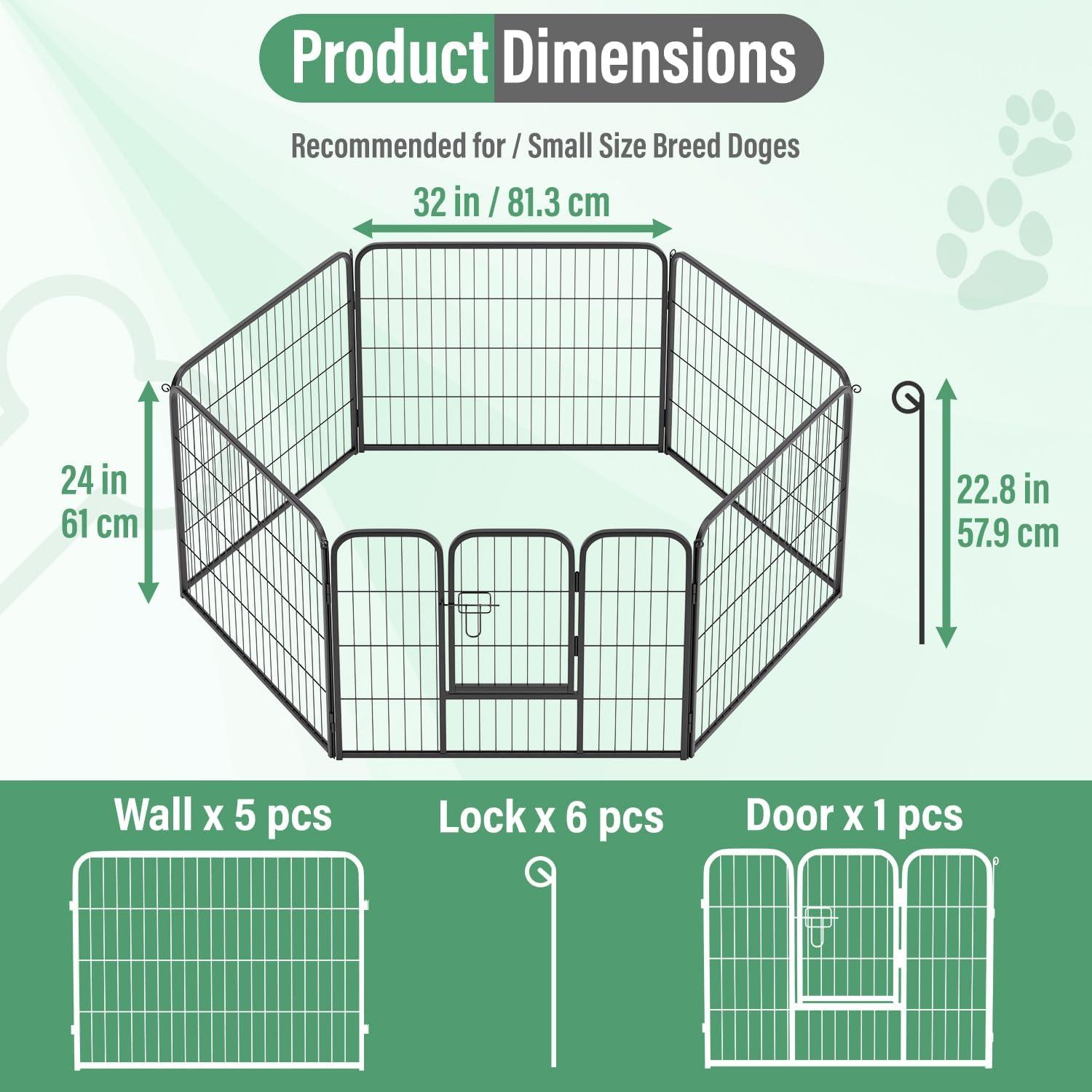 image:imageFDW Dog Playpen Kennel 4 Panels 24 Inch Height IndoorOutdoor Folding Metal Portable Puppy Exercise Pen Heavy Duty Dog Fence for Yard Camping Black6 Panels