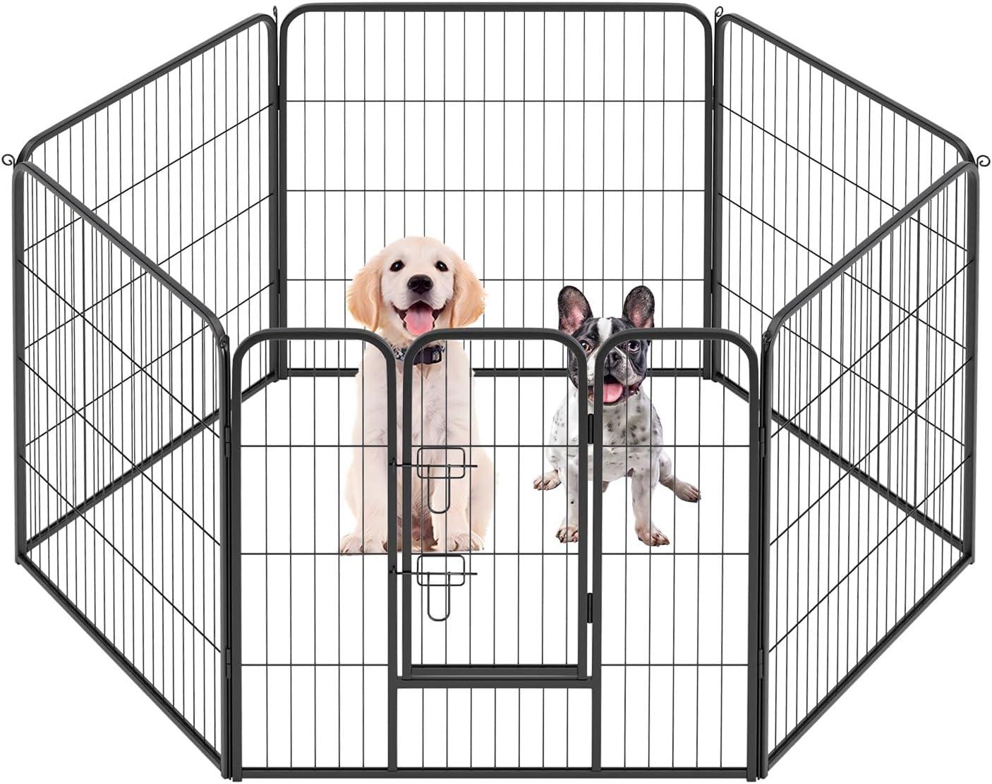 image:imageFDW Dog Playpen Kennel 4 Panels 24 Inch Height IndoorOutdoor Folding Metal Portable Puppy Exercise Pen Heavy Duty Dog Fence for Yard Camping Black6 Panels