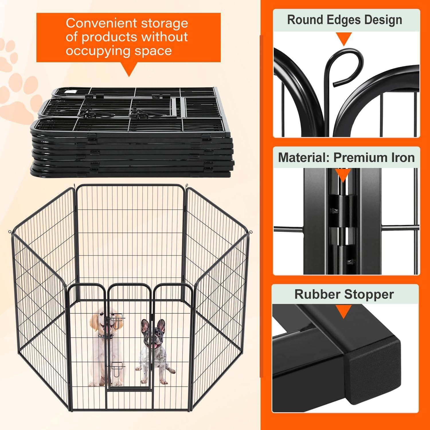 image:imageFDW Dog Playpen Kennel 4 Panels 24 Inch Height IndoorOutdoor Folding Metal Portable Puppy Exercise Pen Heavy Duty Dog Fence for Yard Camping Black6 Panels