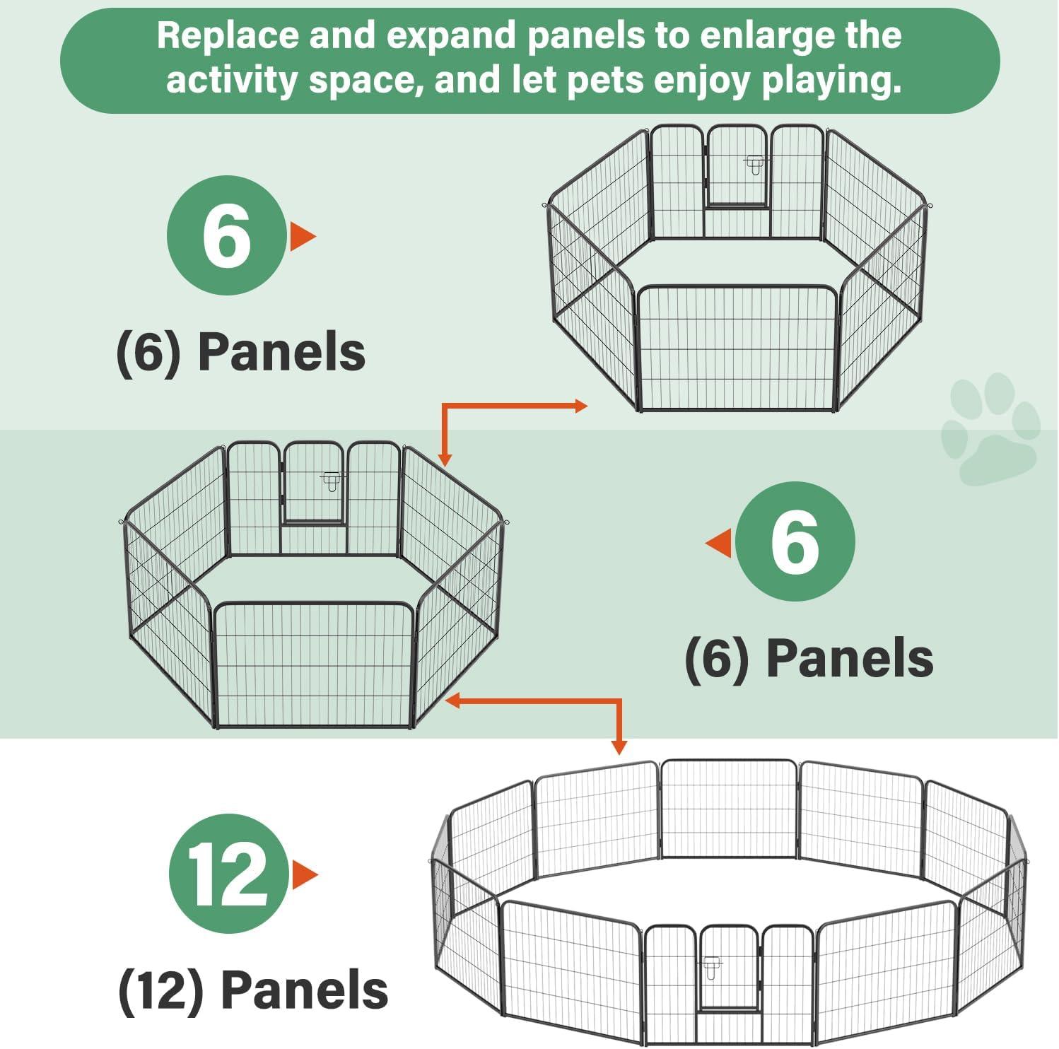 image:imageFDW Dog Playpen Kennel 4 Panels 24 Inch Height IndoorOutdoor Folding Metal Portable Puppy Exercise Pen Heavy Duty Dog Fence for Yard Camping Black6 Panels