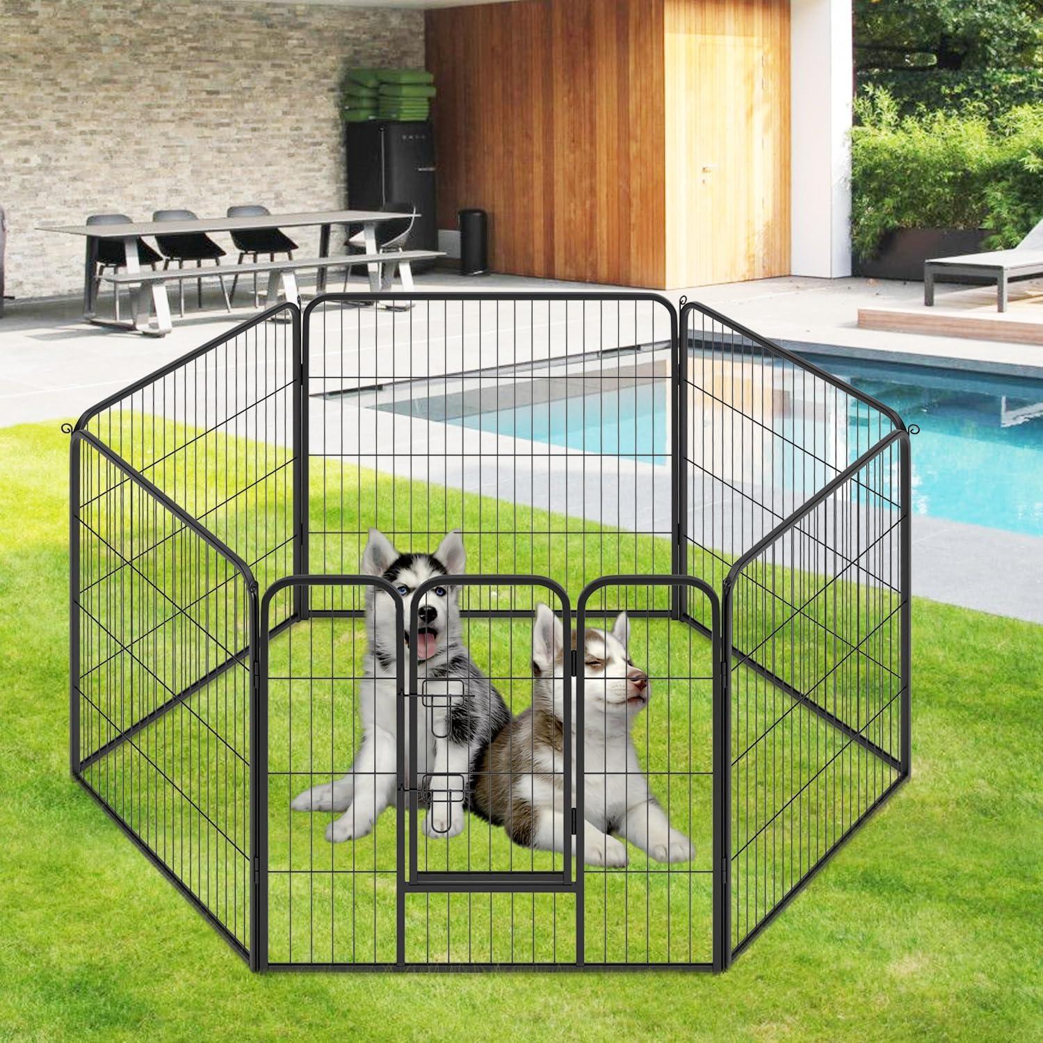 image:imageFDW Dog Playpen Kennel 4 Panels 24 Inch Height IndoorOutdoor Folding Metal Portable Puppy Exercise Pen Heavy Duty Dog Fence for Yard Camping Black6 Panels