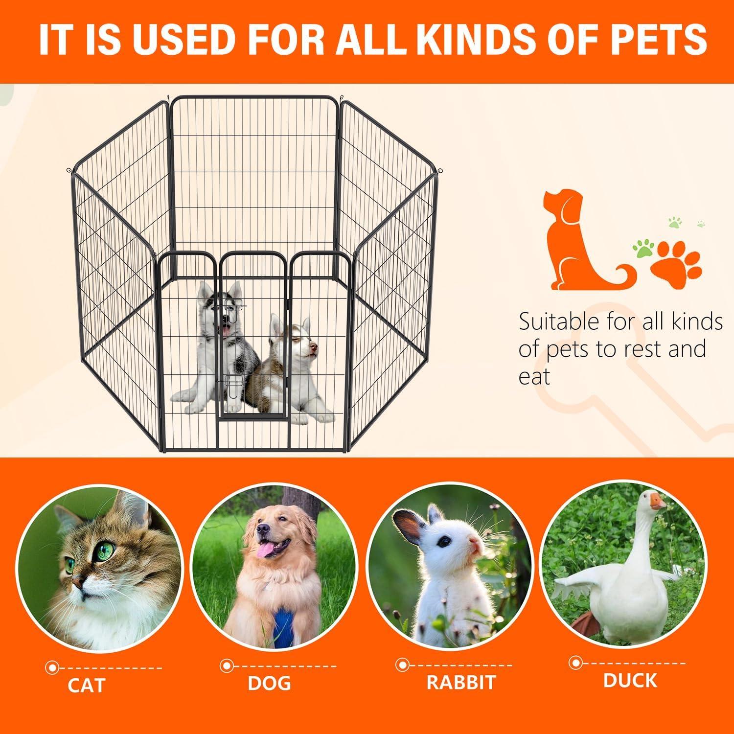 image:imageFDW Dog Playpen Kennel 4 Panels 24 Inch Height IndoorOutdoor Folding Metal Portable Puppy Exercise Pen Heavy Duty Dog Fence for Yard Camping Black6 Panels