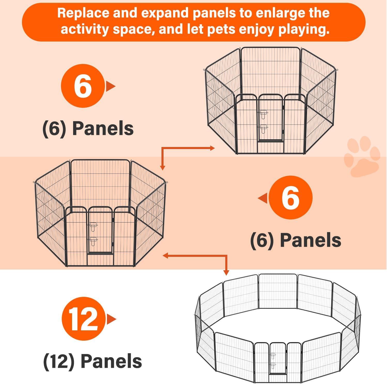 image:imageFDW Dog Playpen Kennel 4 Panels 24 Inch Height IndoorOutdoor Folding Metal Portable Puppy Exercise Pen Heavy Duty Dog Fence for Yard Camping Black6 Panels