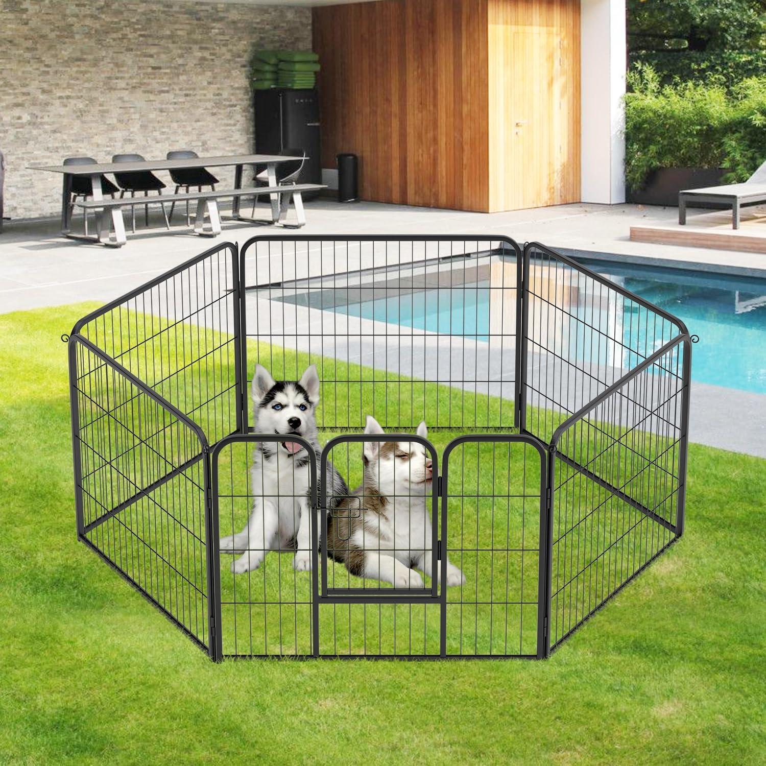 image:imageFDW Dog Playpen Kennel 4 Panels 24 Inch Height IndoorOutdoor Folding Metal Portable Puppy Exercise Pen Heavy Duty Dog Fence for Yard Camping Black6 Panels