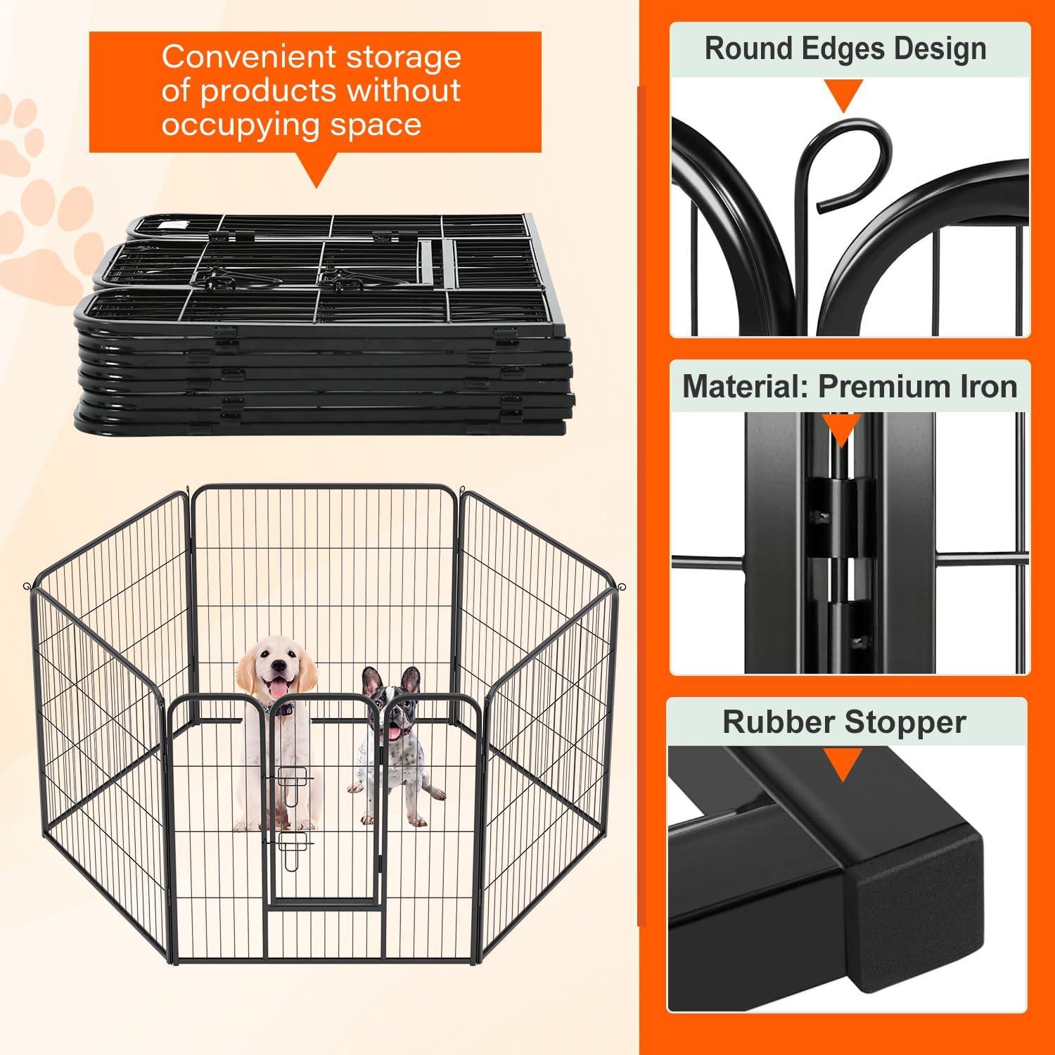image:imageFDW Dog Playpen Kennel 4 Panels 24 Inch Height IndoorOutdoor Folding Metal Portable Puppy Exercise Pen Heavy Duty Dog Fence for Yard Camping Black6 Panels