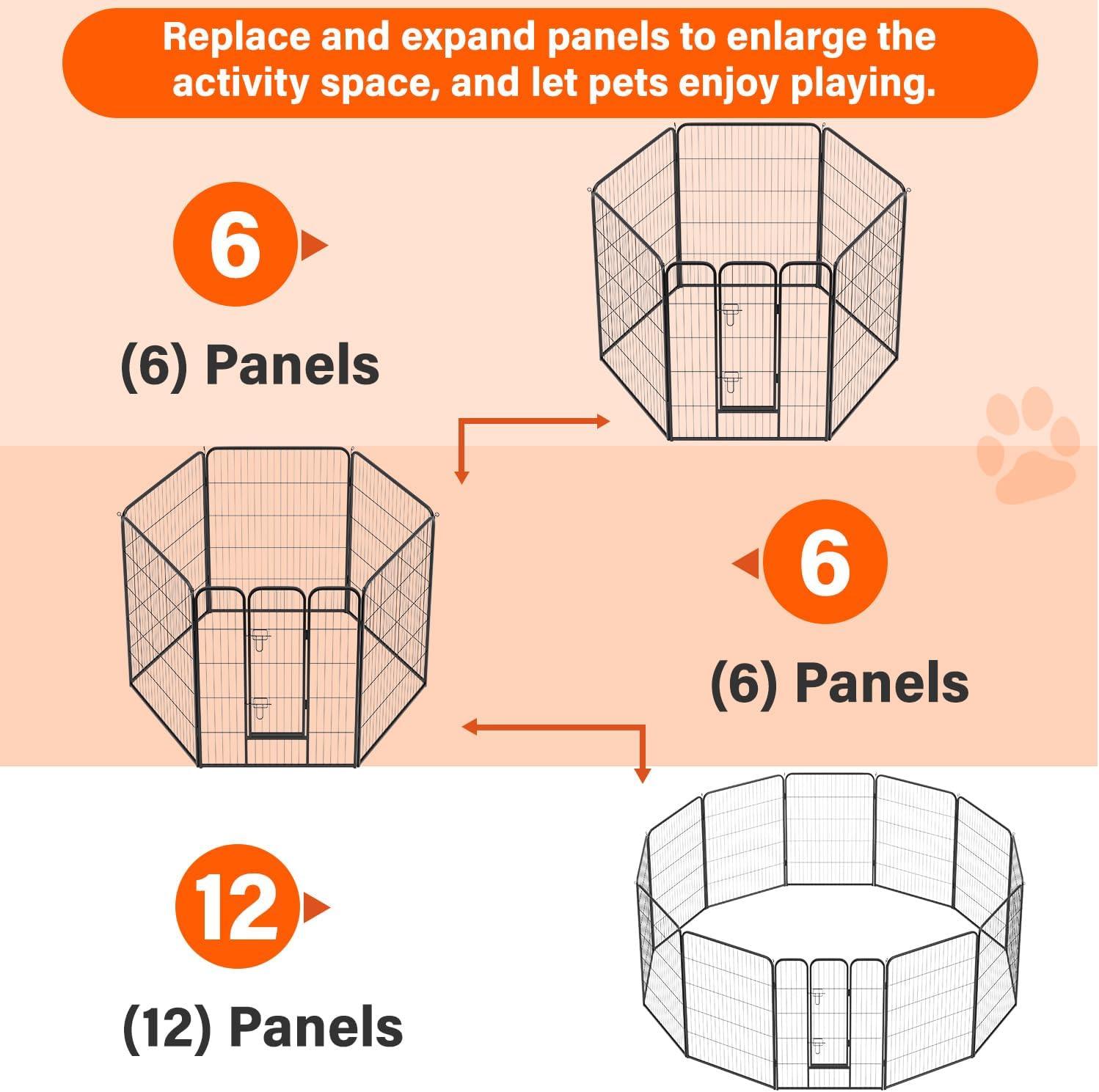 image:imageFDW Dog Playpen Kennel 4 Panels 24 Inch Height IndoorOutdoor Folding Metal Portable Puppy Exercise Pen Heavy Duty Dog Fence for Yard Camping Black6 Panels